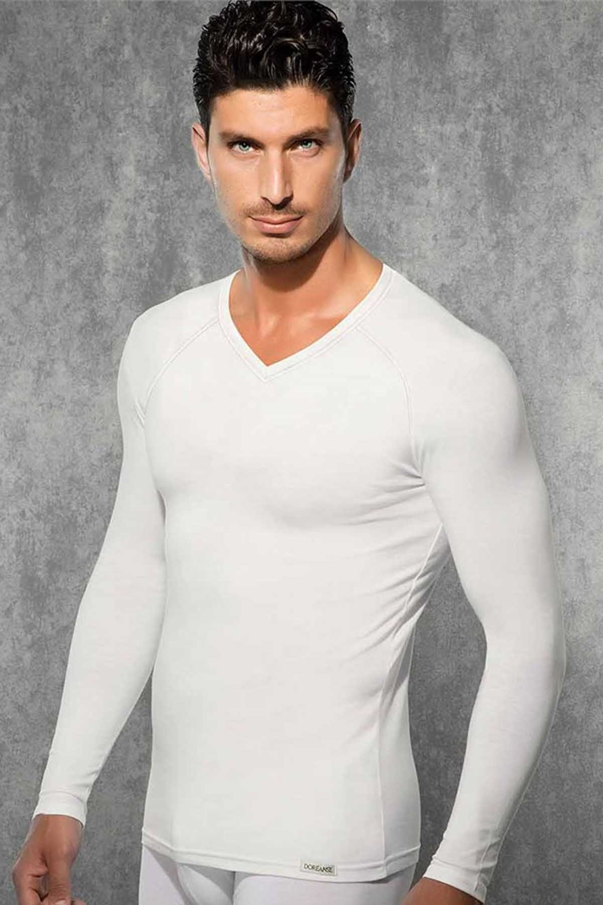 Doreanse 2980-2985 Erkek Termal V Yaka Uzun Kol T-Shirt Ekru