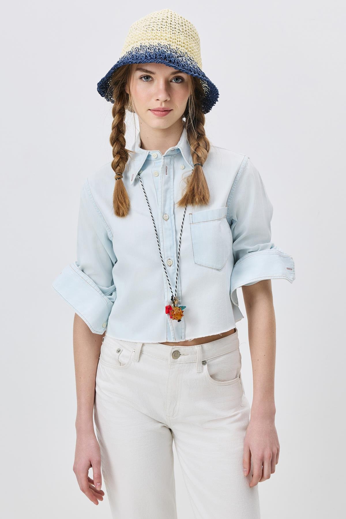 El Örgüsü Hasır Şapka Y8210 Ekru