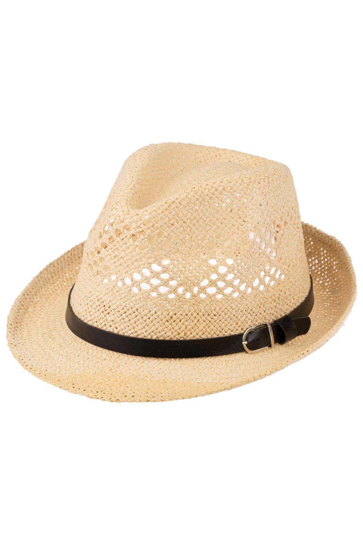 Erkek Kemer Detaylı Hasır Fötr Şapka Y24750-09 Bej