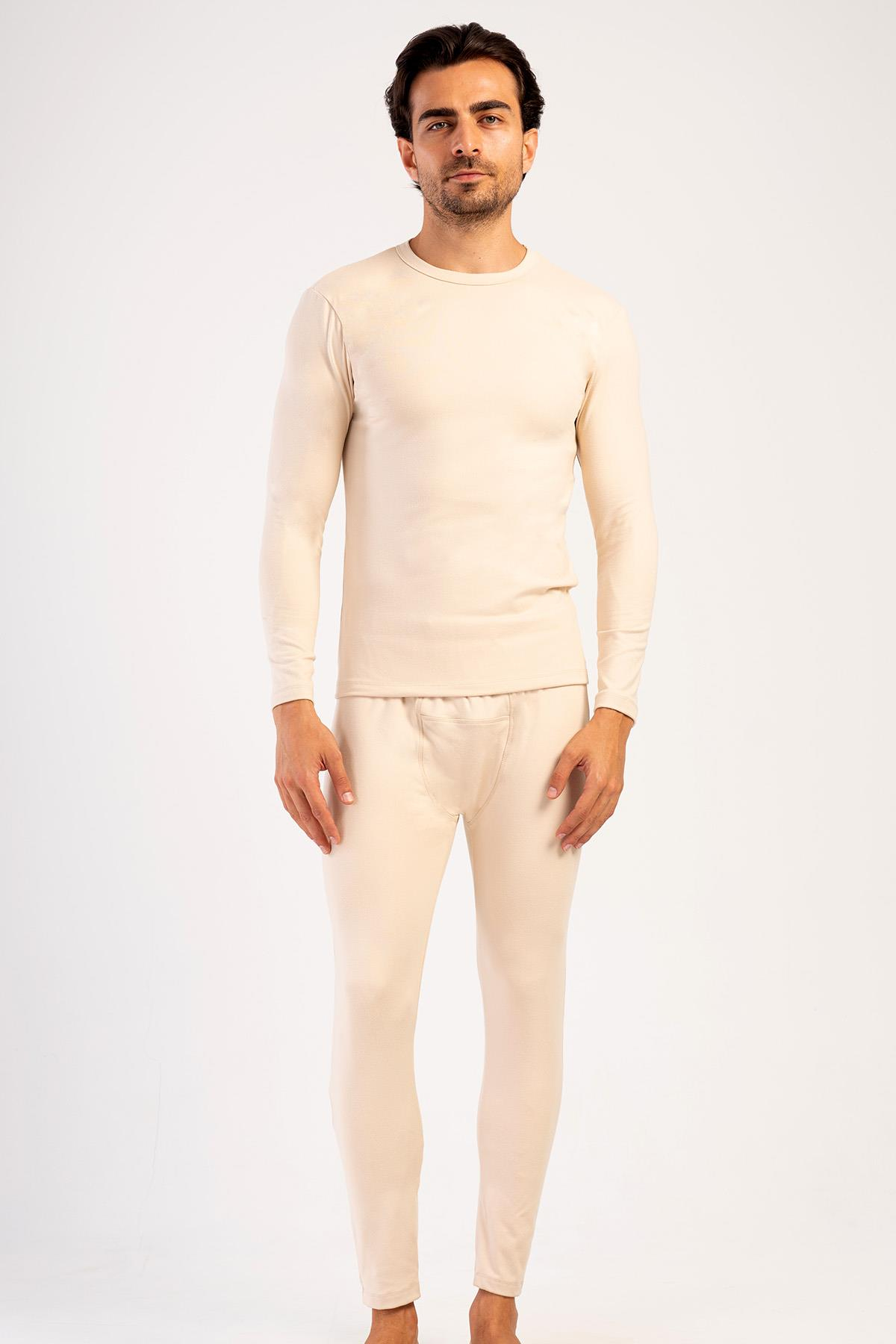 Erkek Uzun Kol Bisiklet Yaka Termal İçlik Takım 405153 Bej