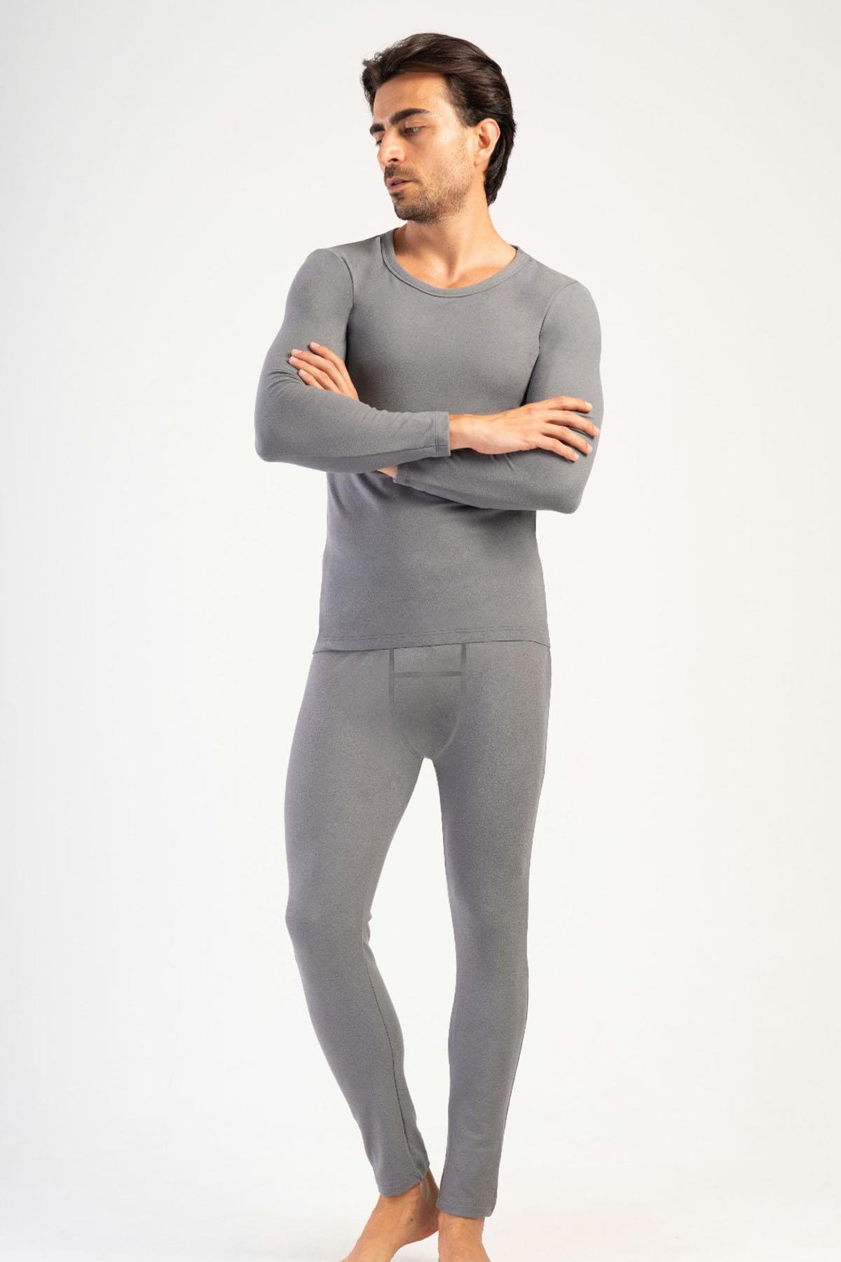 Erkek Uzun Kol Kayık Yaka Termal İçlik Takım 405158 Füme