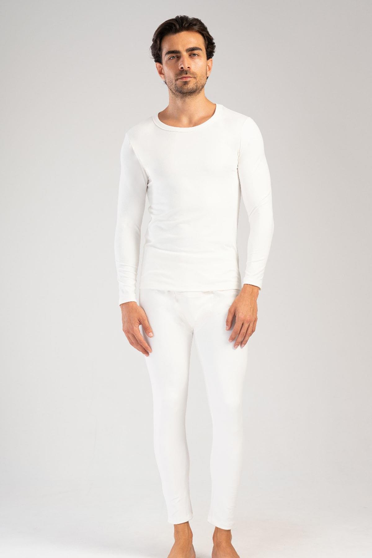 Erkek Uzun Kol Kayık Yaka Termal İçlik Takım 405158 Ekru