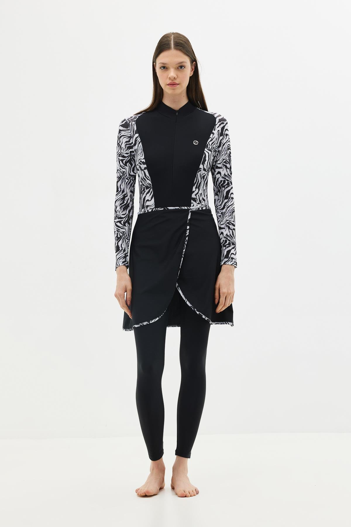 Etekli Taytlı Tam Kapalı Tesettür Mayo C13059 Zebra