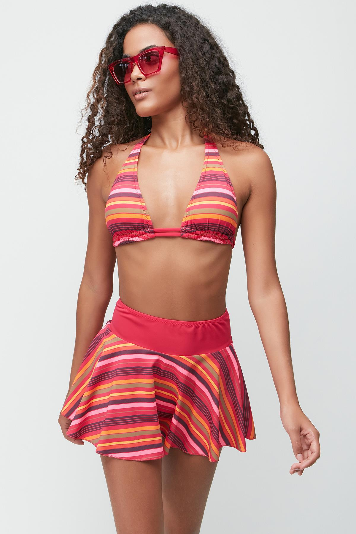 Etekli Üçgen Bikini Takım 3286 Fuşya