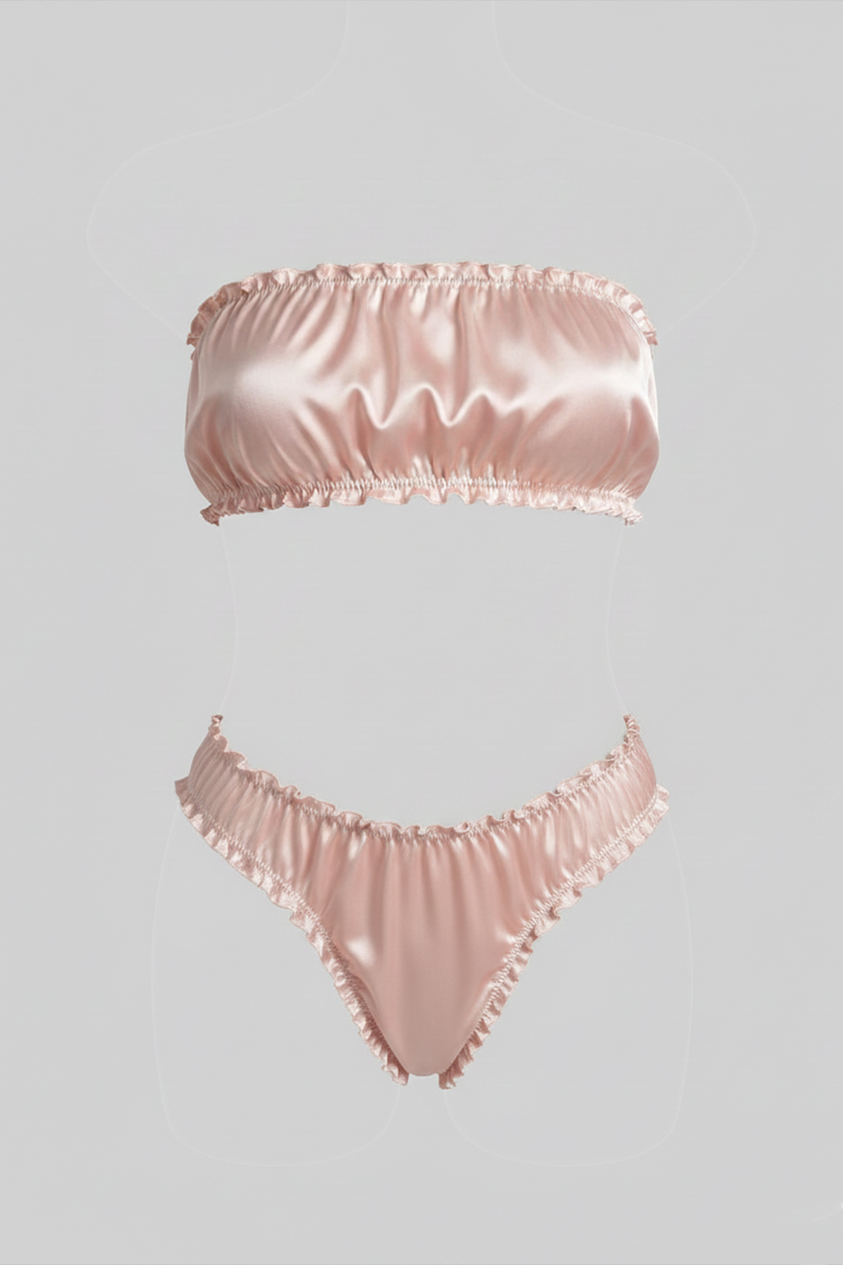 Fırfır Detaylı Straplez Takım Pudra