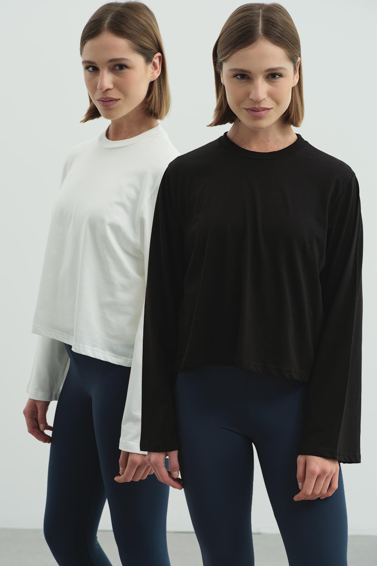 Geniş Kol Oversize 2'li Paket T-Shirt 965 Siyah/Ekru
