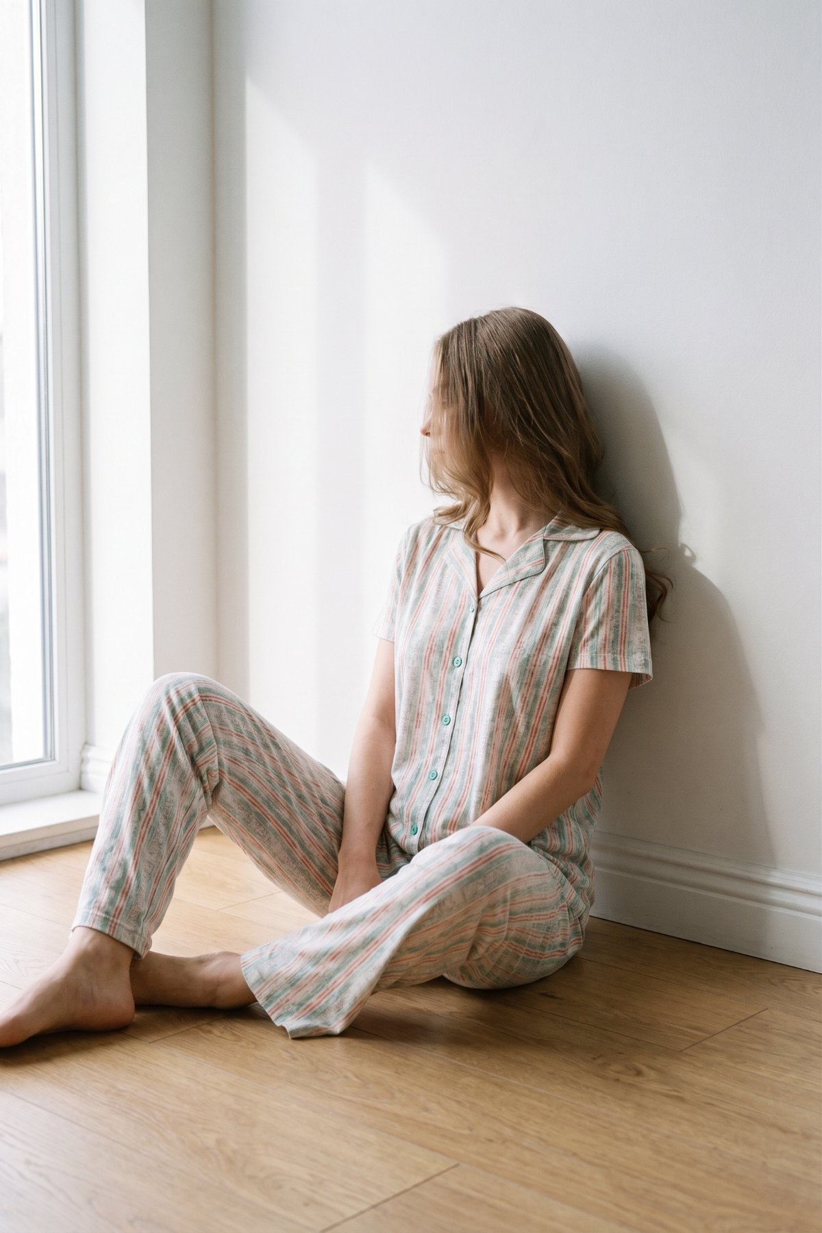 Gömlek Yaka Önden Düğmeli Pijama Takımı Açık Yeşil-512176