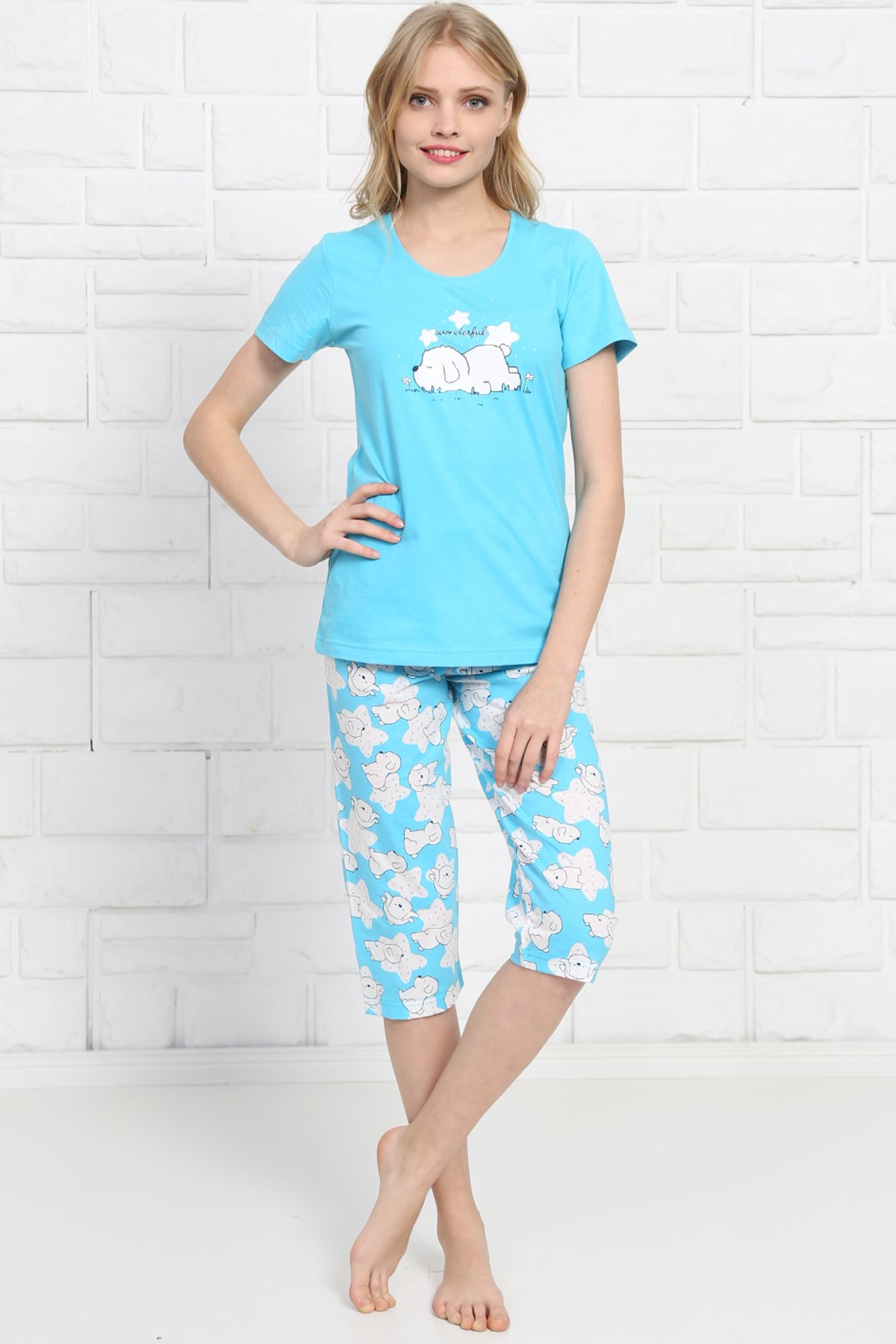 Good Look 8101140353 Kadın Kapri Pijama Takım Turkuaz