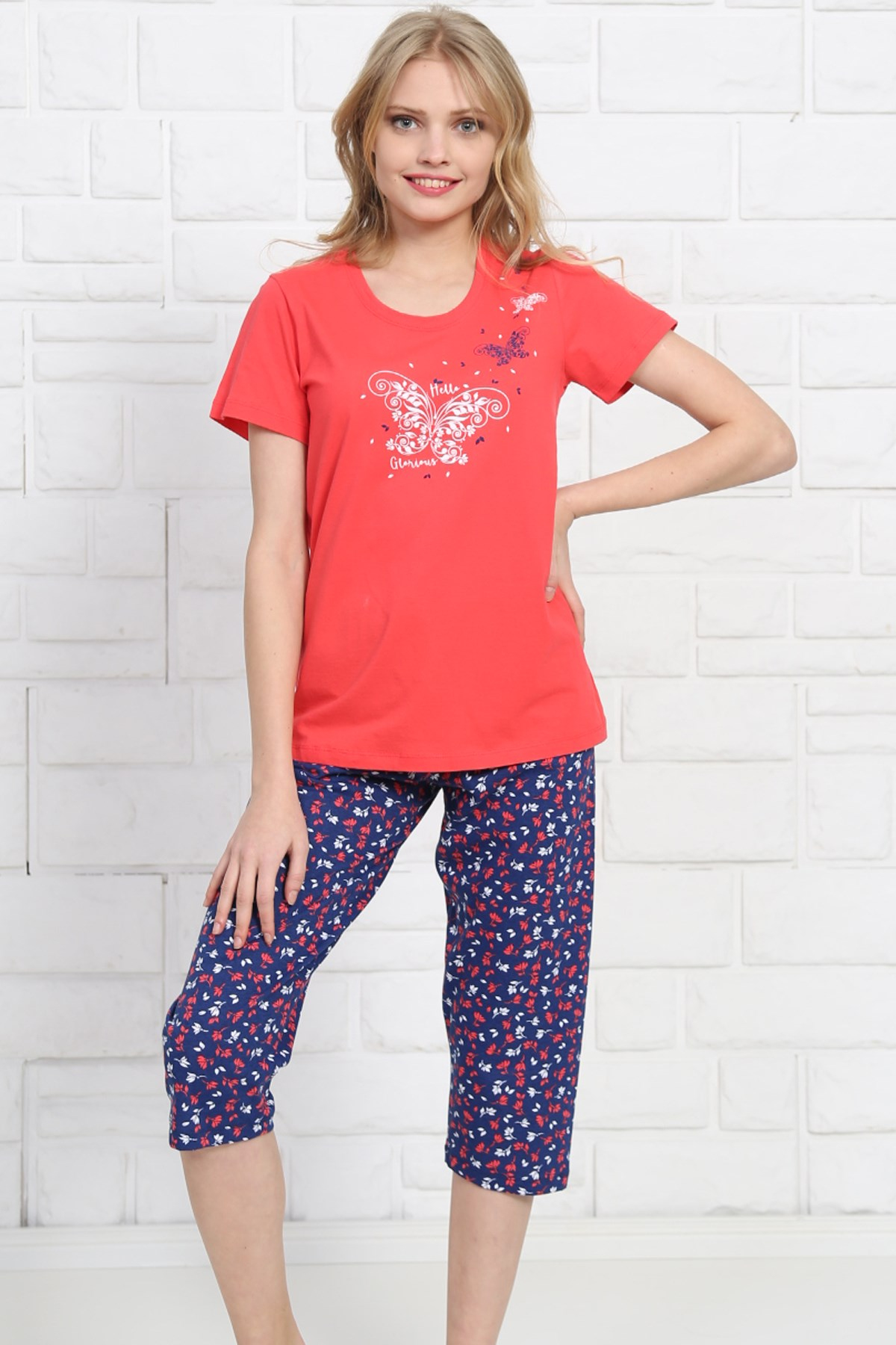 Good Look 8101352053 Kadın Kapri Pijama Takım Nar Çiçeği