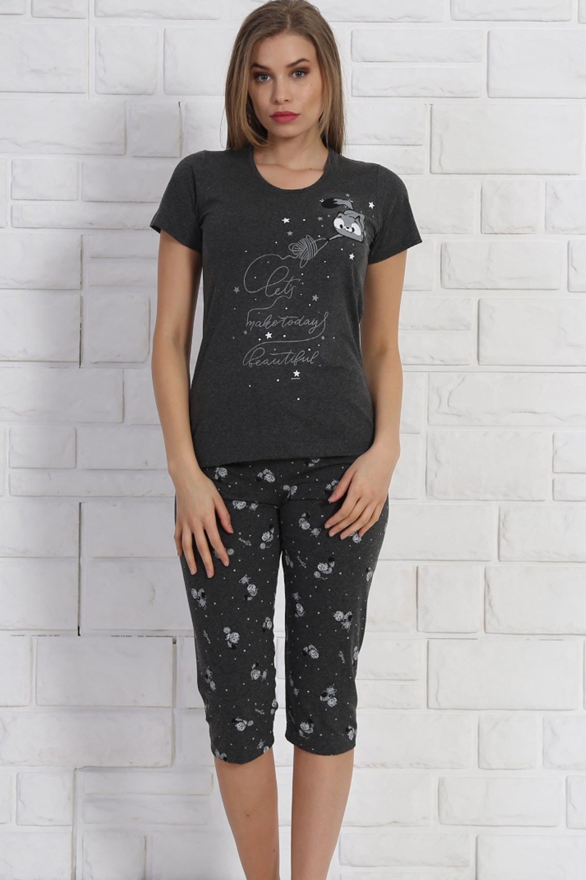 Good Look 8101390352 Kadın Kapri Pijama Takım Koyu Gri