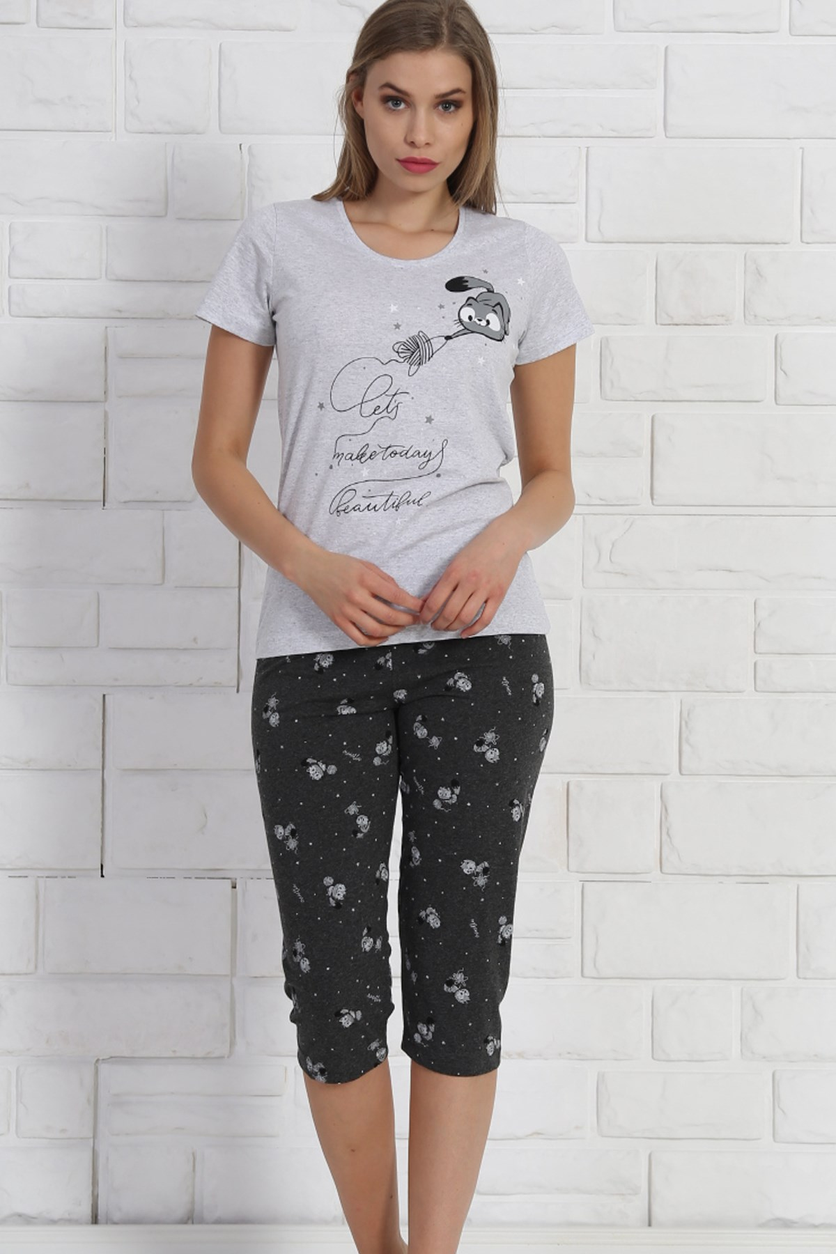 Good Look 8101390352 Kadın Kapri Pijama Takım Açık Gri