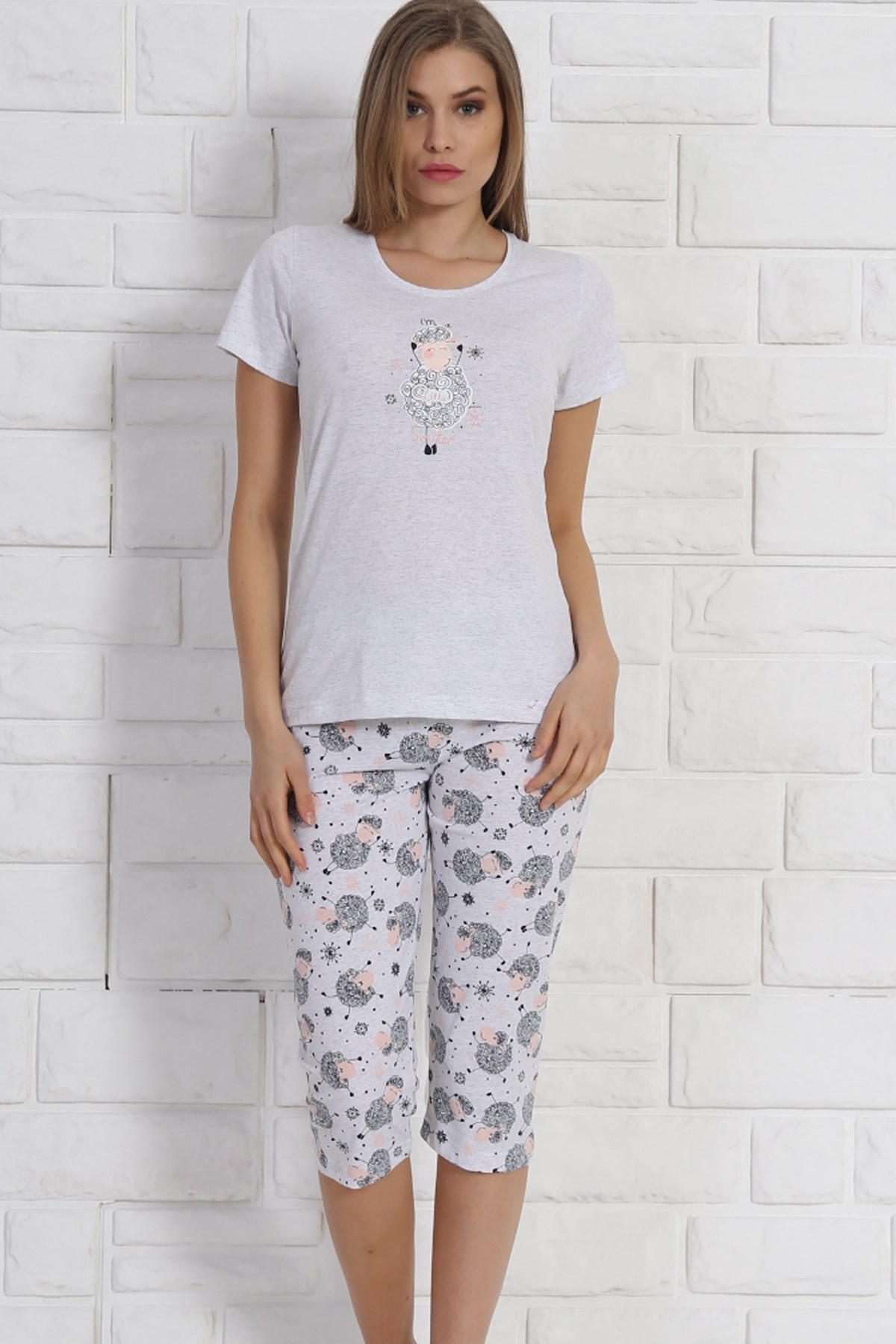 Good Look 8101537553 Kadın Kapri Pijama Takım Gri