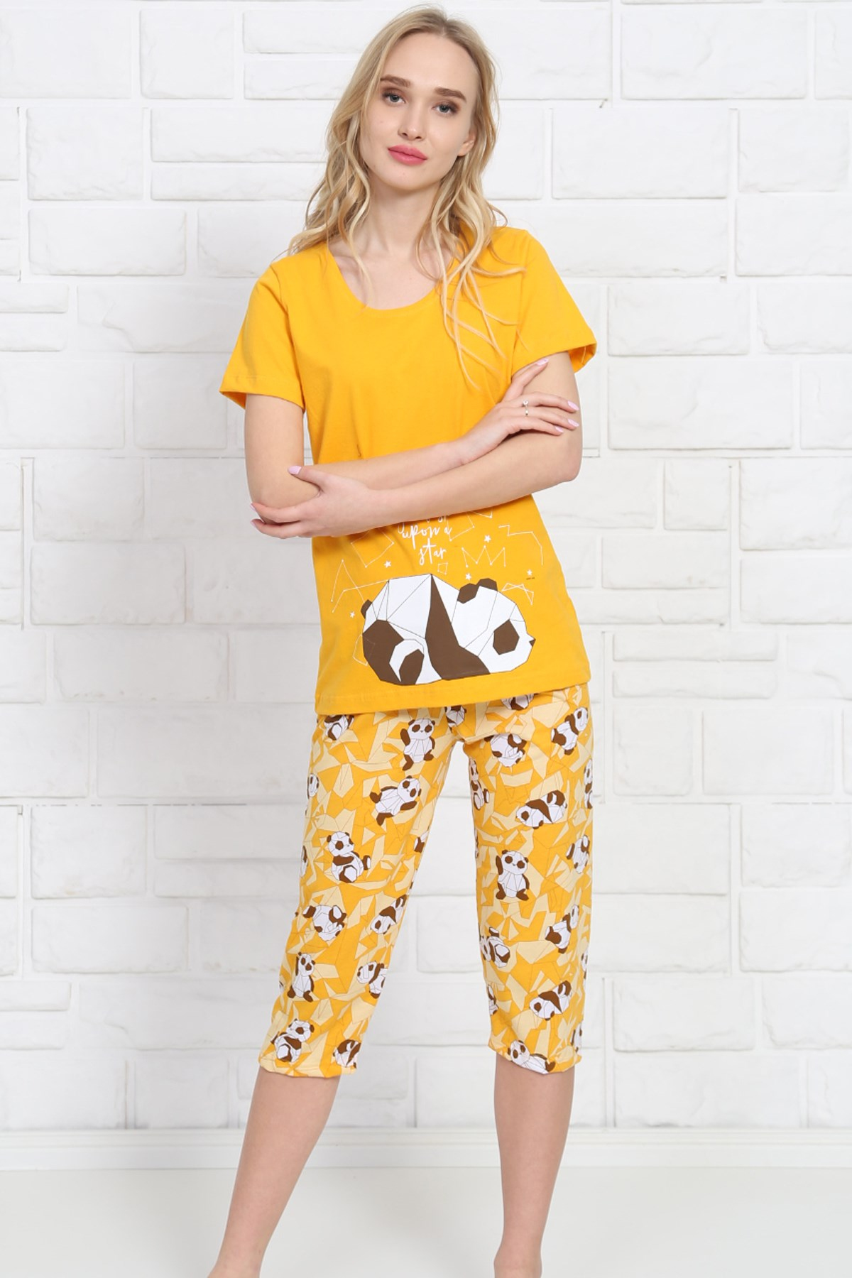 Good Look 8101567554 Kadın Kapri Pijama Takım Sarı
