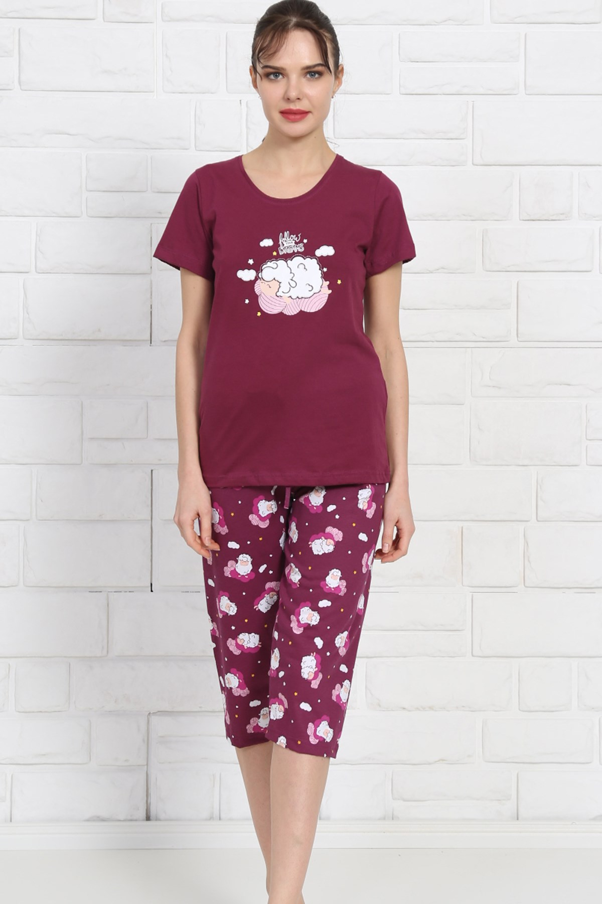 Good Look 8101637559 Kadın Kapri Pijama Takım Bordo