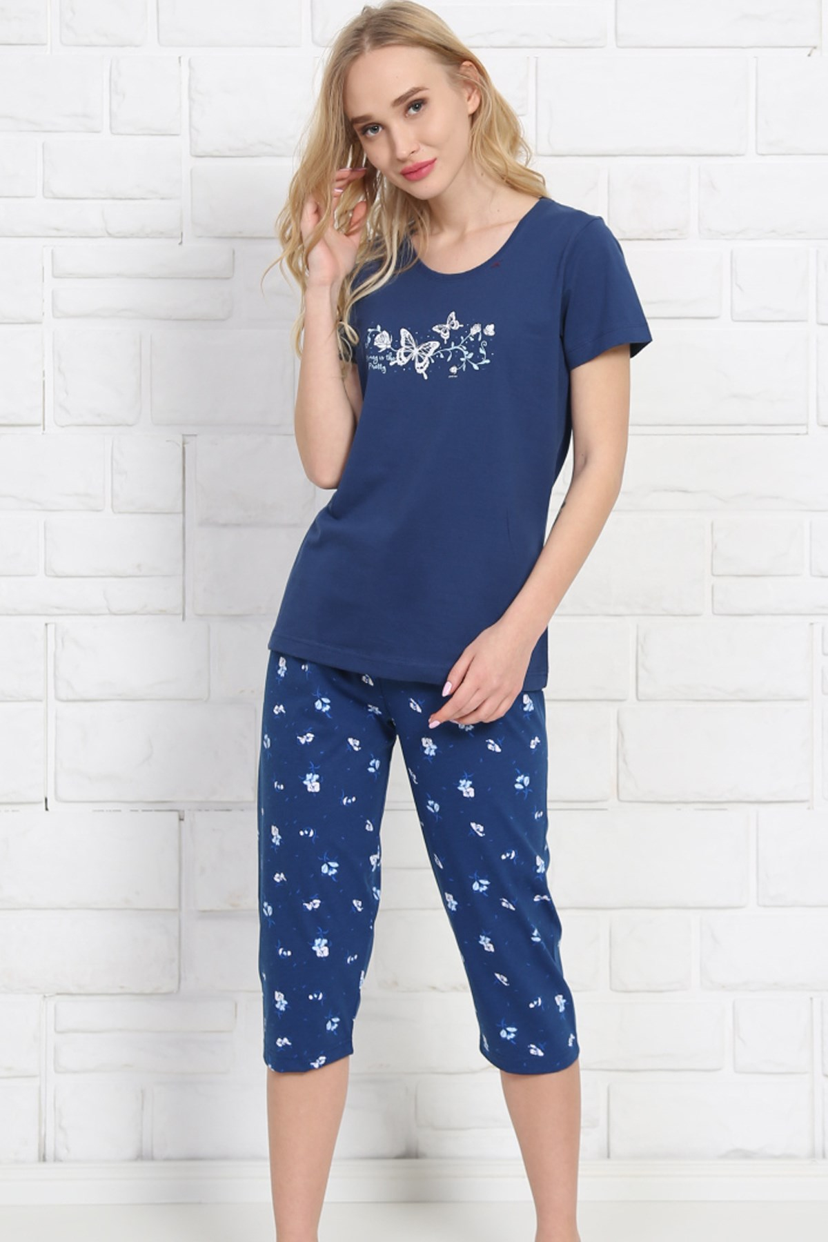Good Look 8101674341 Kadın Kapri Pijama Takım Lacivert