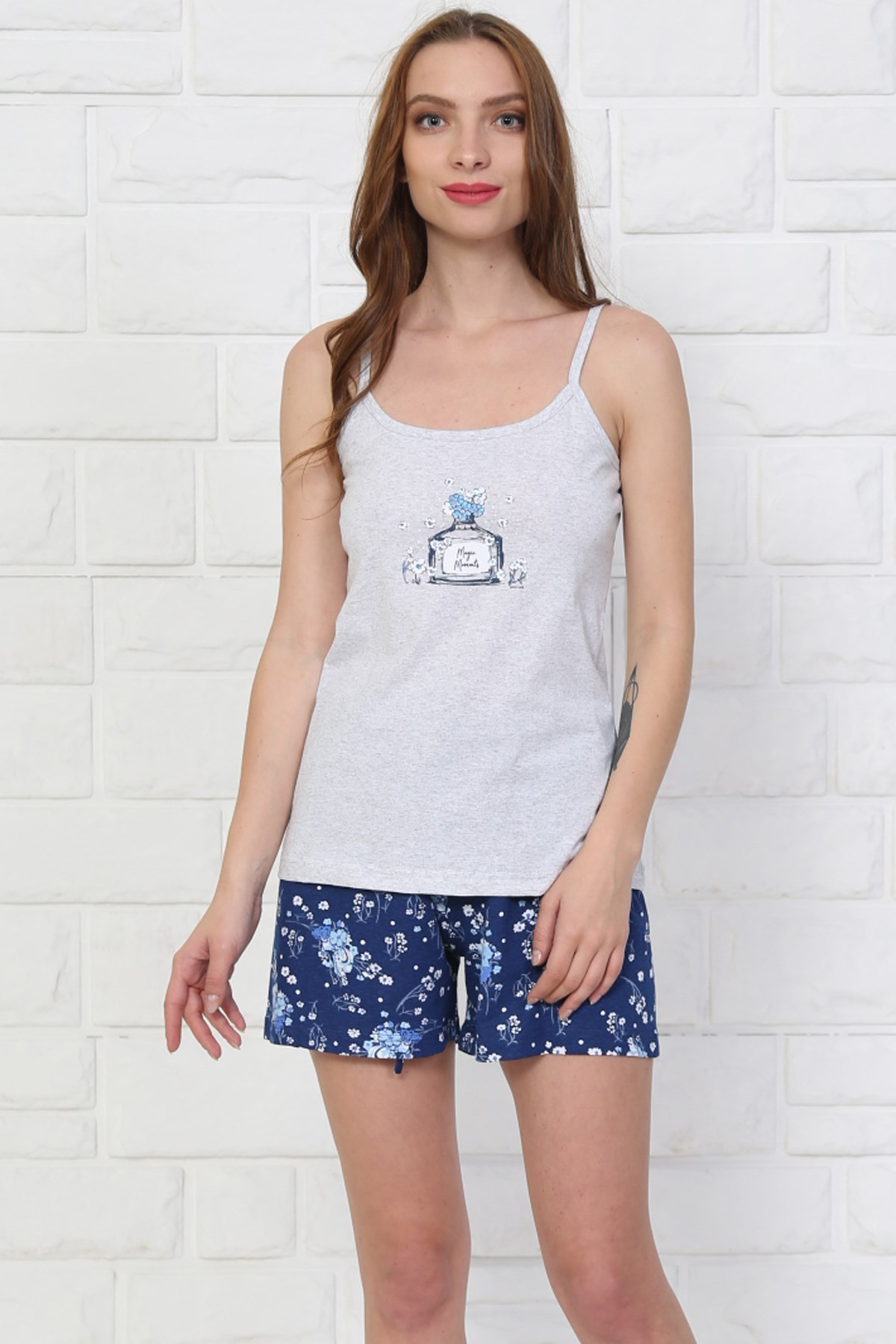 Good Look 8102020344 Kadın Askılı Şort Pijama Takım Gri