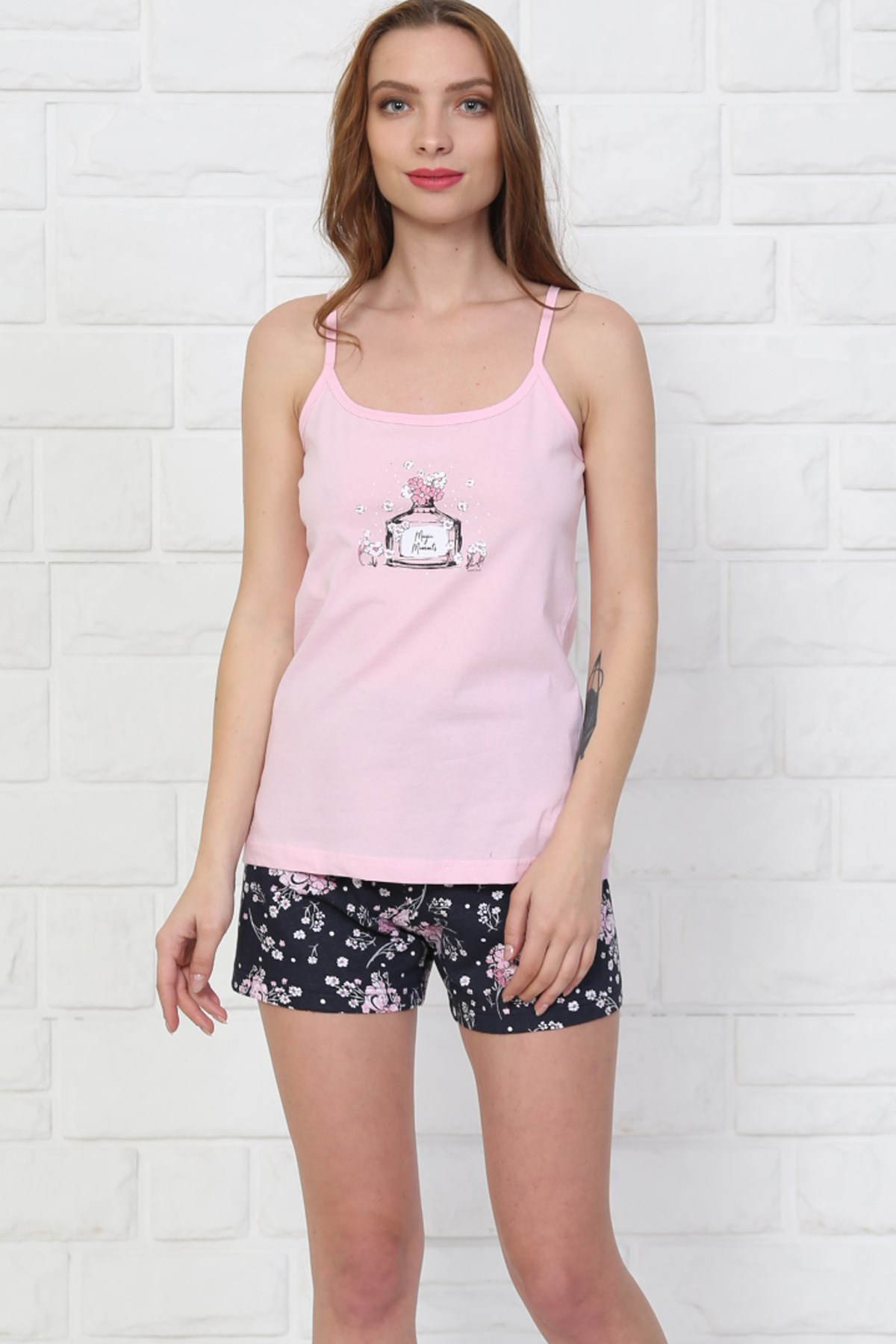 Good Look 8102020344 Kadın Askılı Şort Pijama Takım Pembe