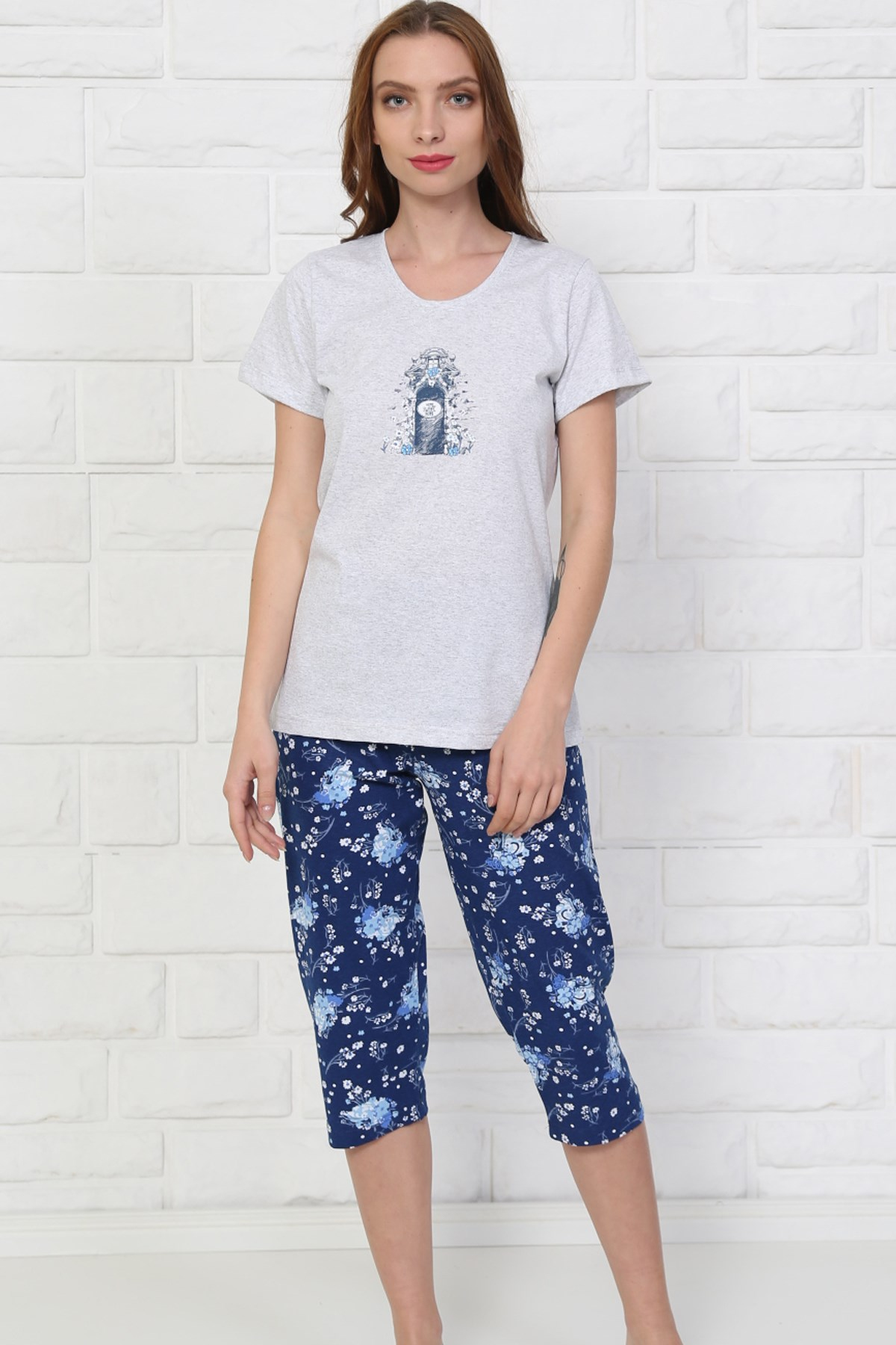 Good Look 8102040344 Kadın Kapri Pijama Takım Gri
