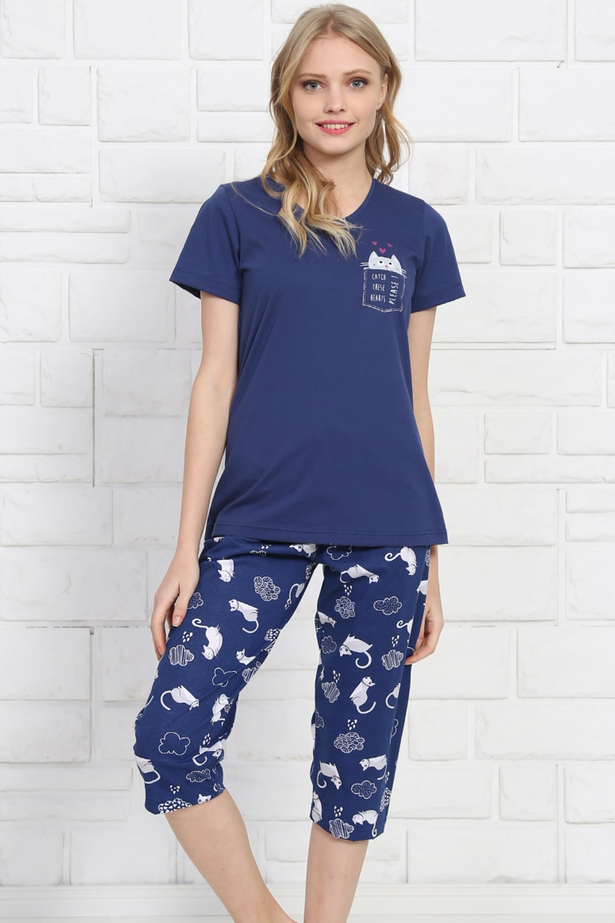 Good Look 8102117549 Kadın Kapri Pijama Takım Lacivert