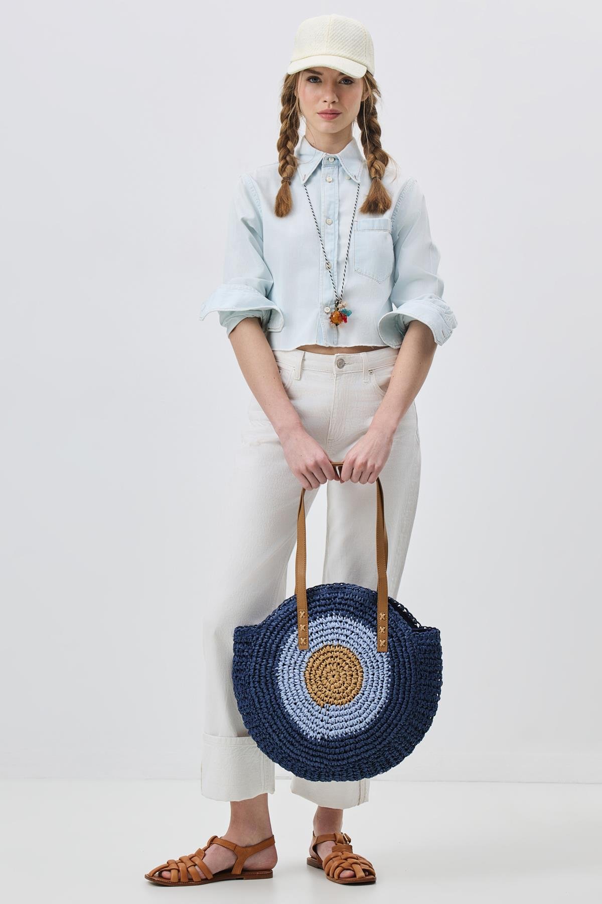 Hasır Omuz Çantası Y9207 Lacivert