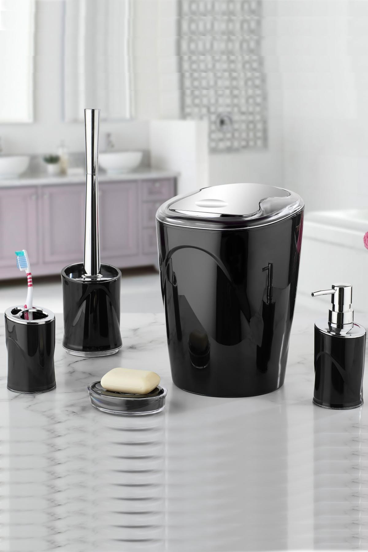 İndecor Akrilik 5 Parça Kromajlı Banyo Seti Siyah