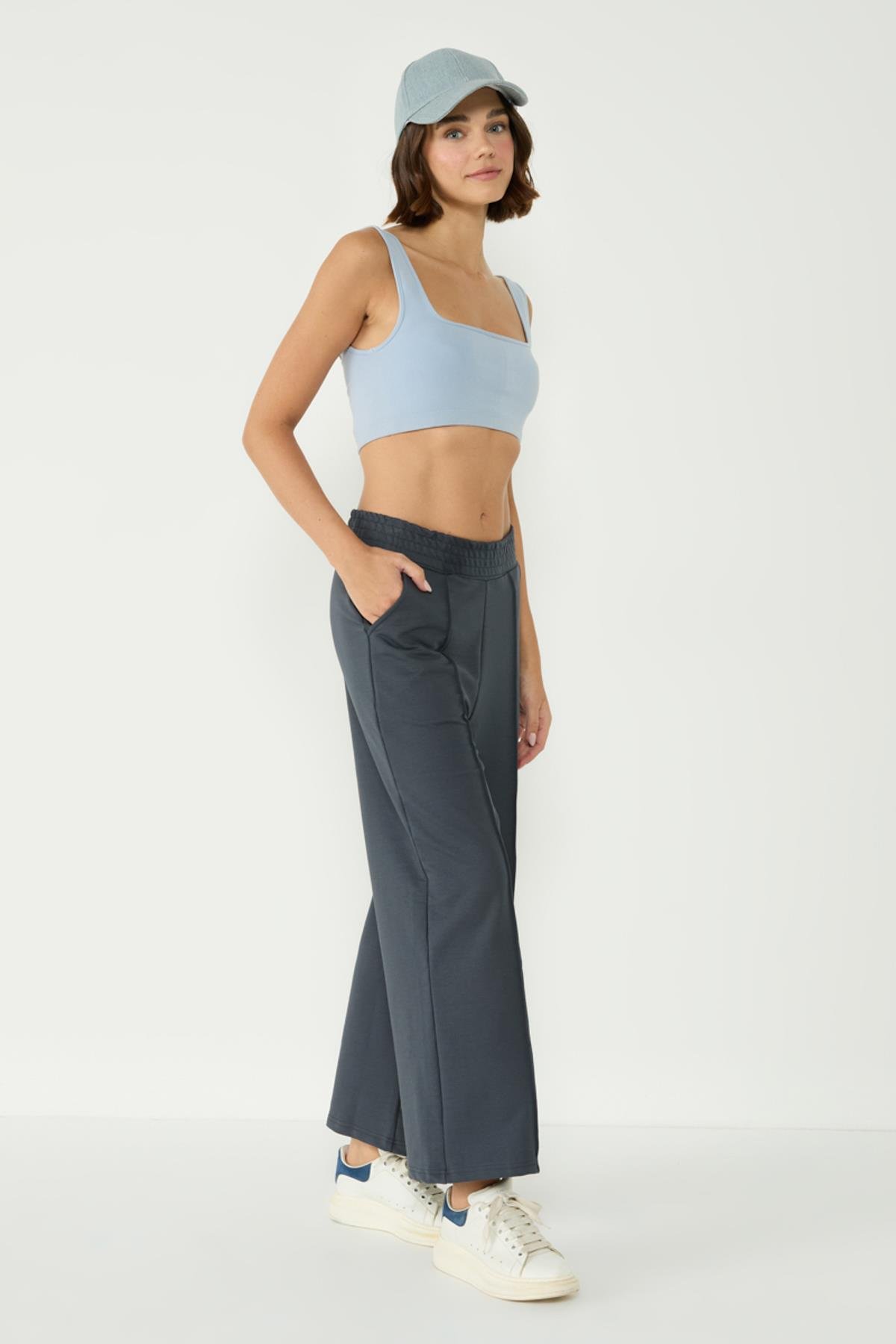 Kadın Dikiş Detaylı Palazzo Eşofman Altı 746 Füme