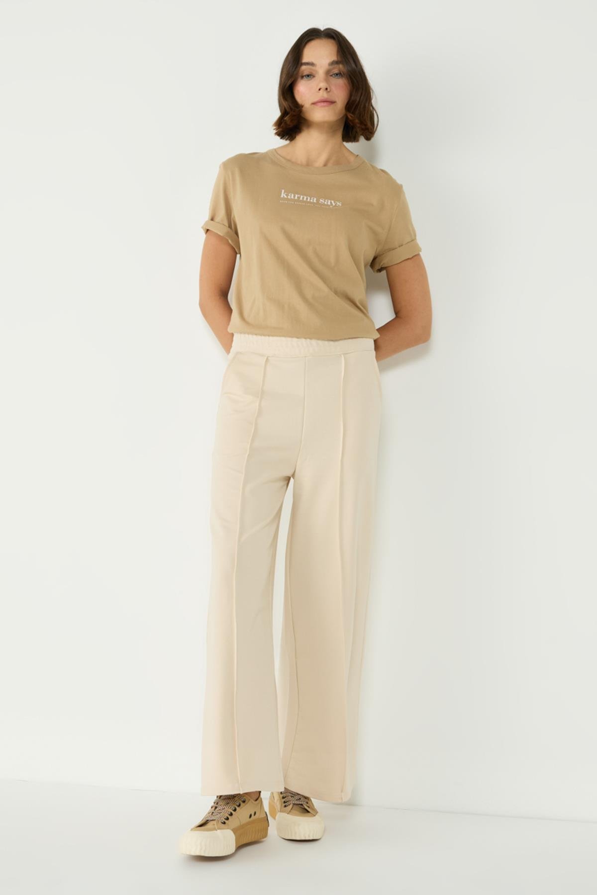 Kadın Dikiş Detaylı Palazzo Eşofman Altı 746 Bej