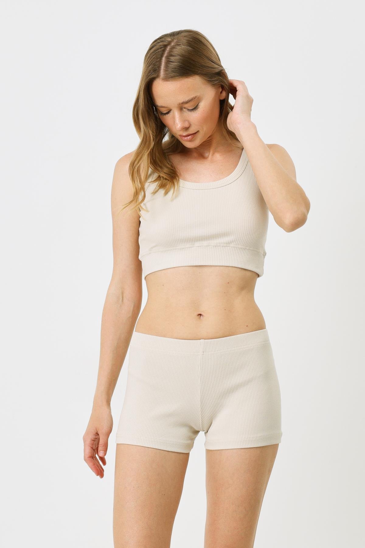 Kadın Fitilli Örme Kısa Boxer 930 Bej