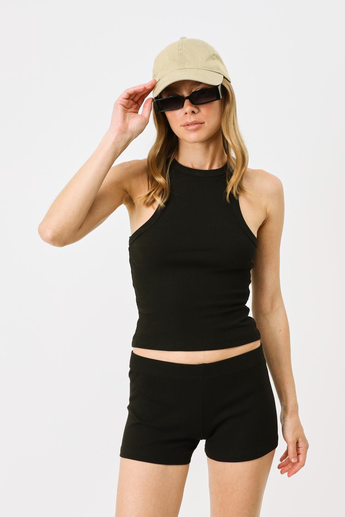 Women's Halter Neck Ribbed Stretch Long Tank Top 923