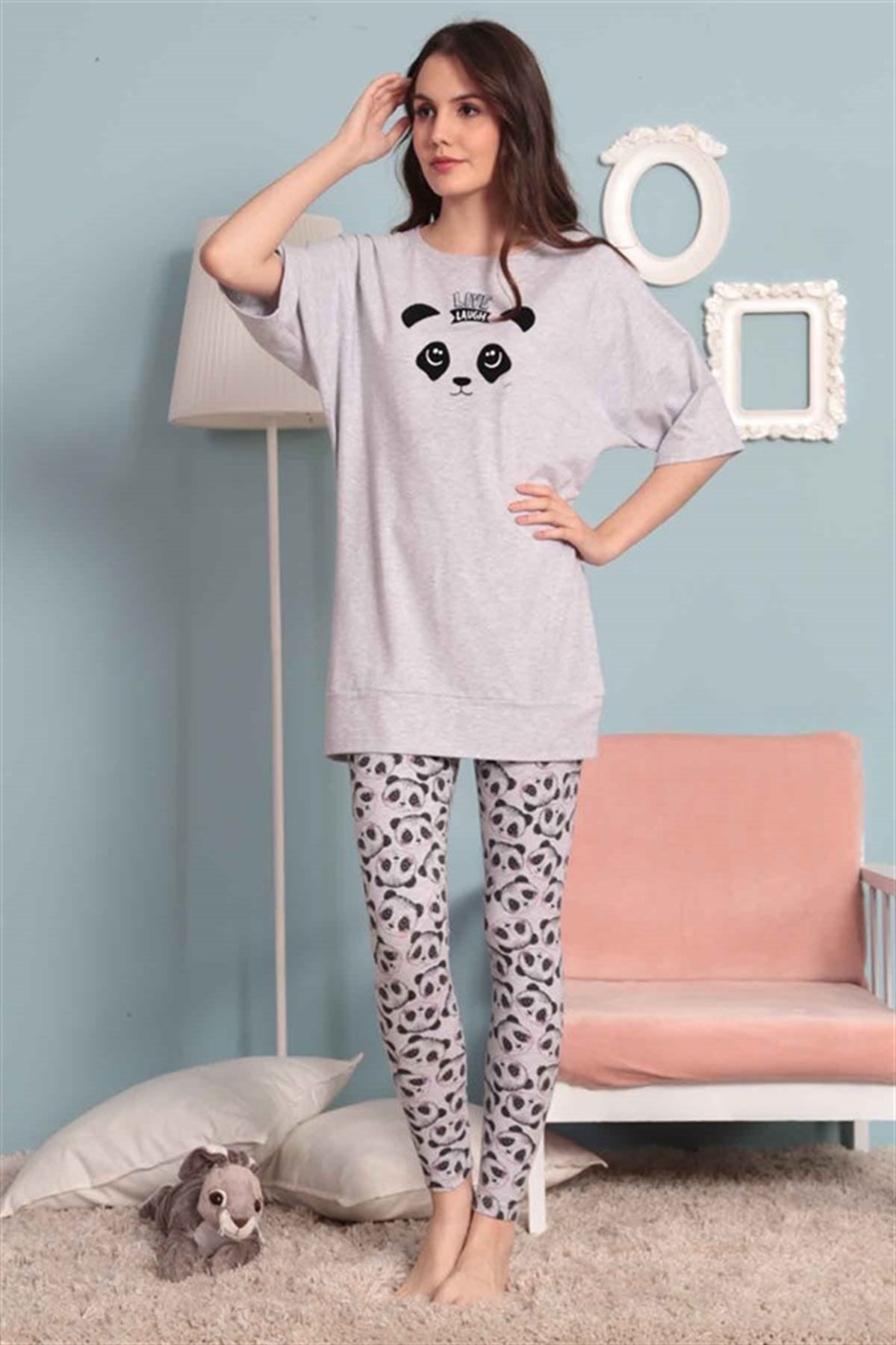 Kezokino 8031211128 Kadın Pijama Takım Gri Melanj