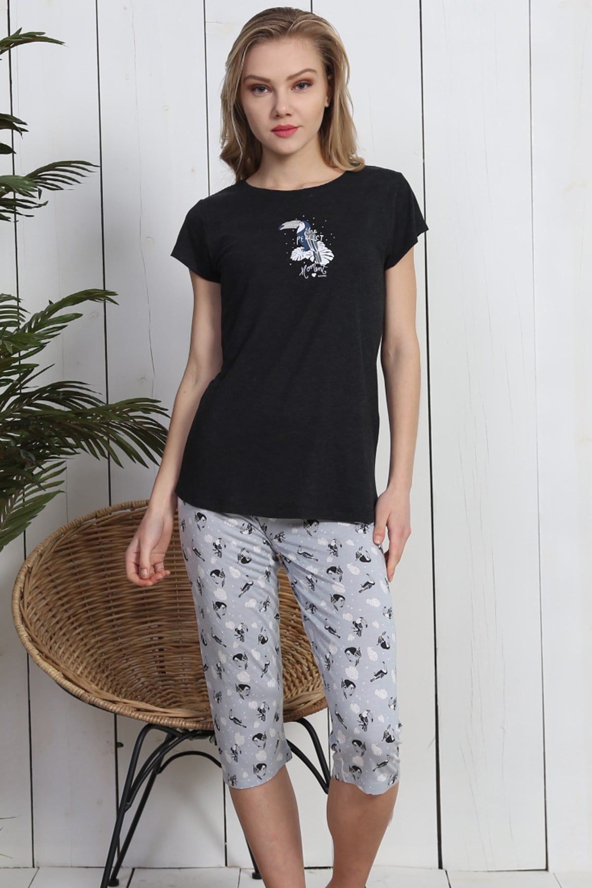 Kezokino 8100049845 Kadın Kapri Pijama Takım Siyah