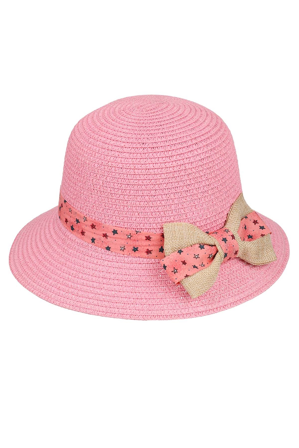 Kitti Y9710-1 Hasır Kız Çocuk Şapka 6-12 Yaş Pembe