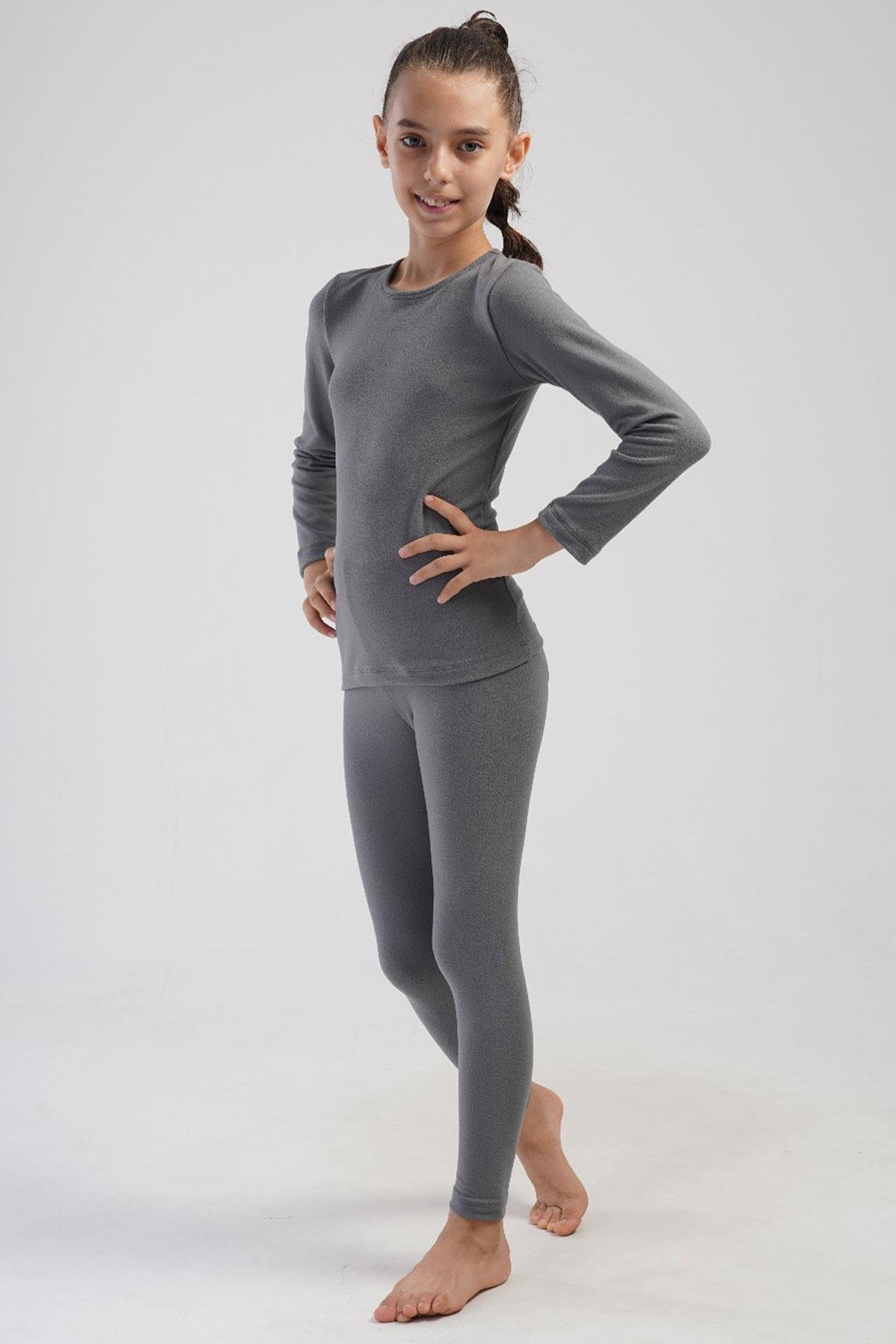 Kız Çocuk Uzun Kol Bisiklet Yaka Termal Takım 405161 Füme