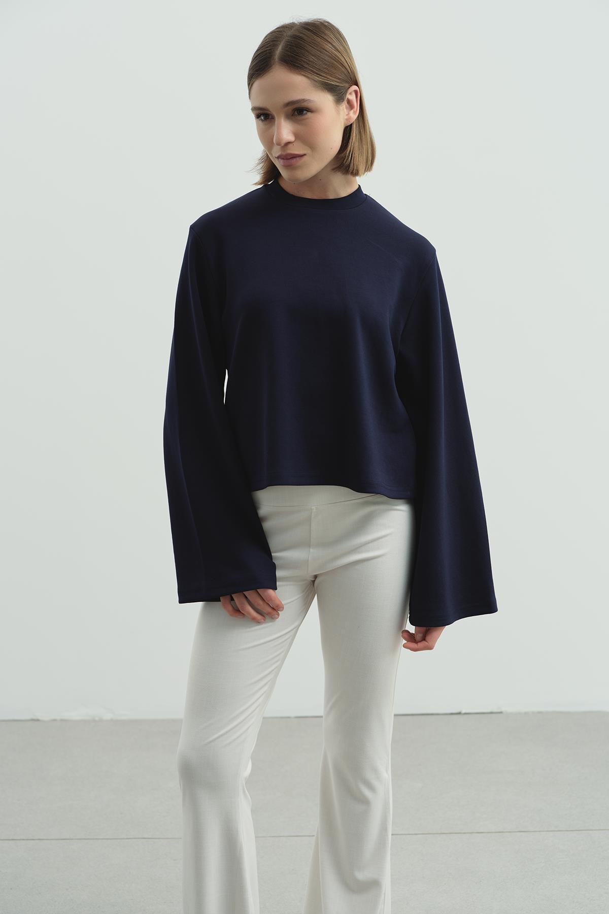 Oversize Basic Kısa Sweatshirt 981 Lacivert