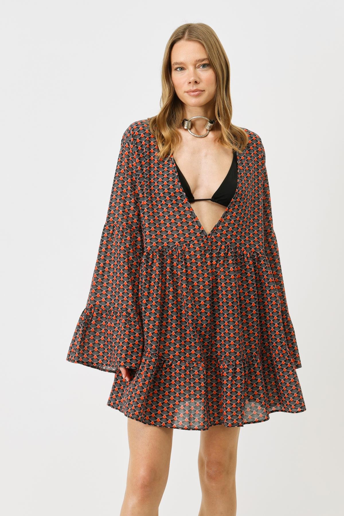 Pareo Plaj Elbisesi 22329 Siyah/Kremit