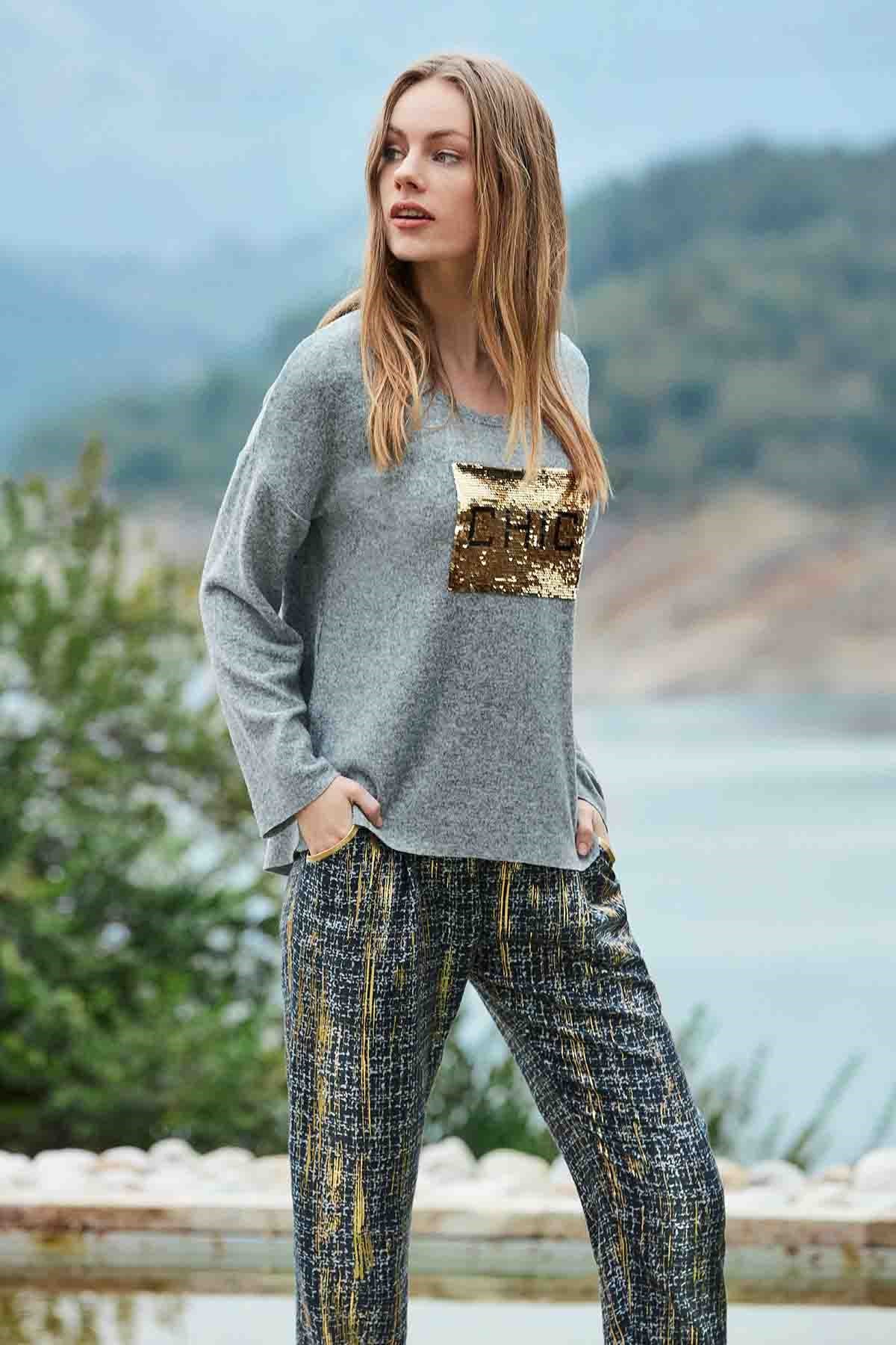 Penye Mood 8439 Kadın Pijama Takım Gri
