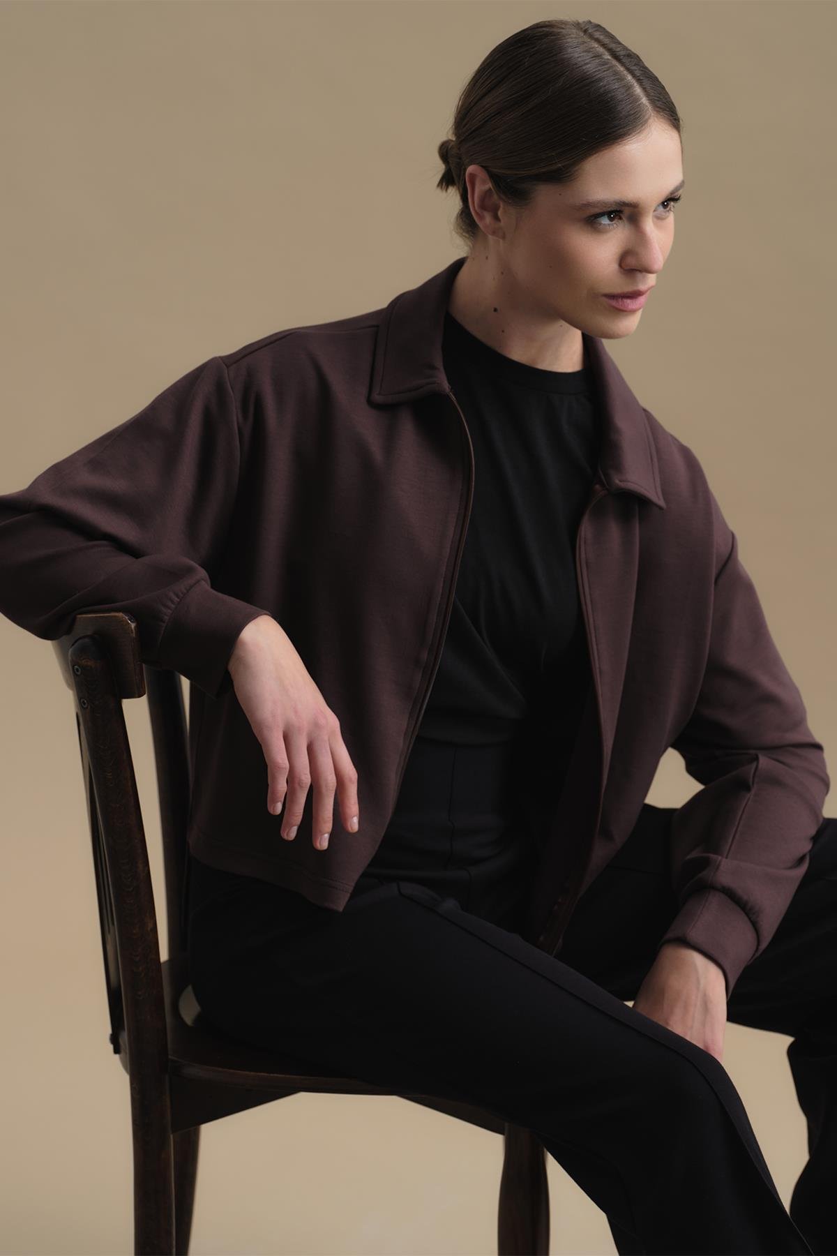 Pure Touch Fermuarlı Sweat CC7002 Kahve