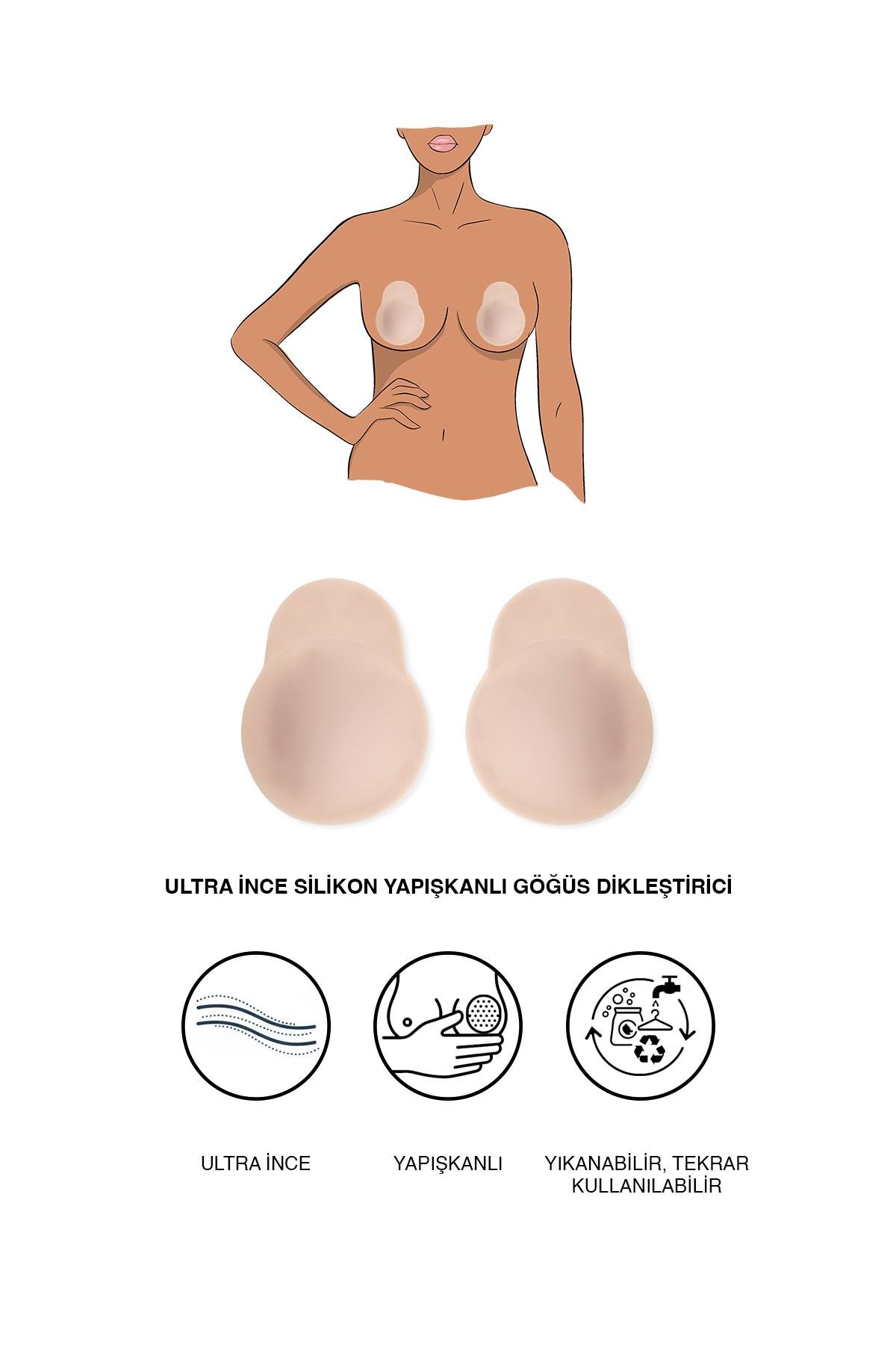 Ultra İnce Silikon Yapışkanlı Göğüs Dikleştirici 7236 Ten