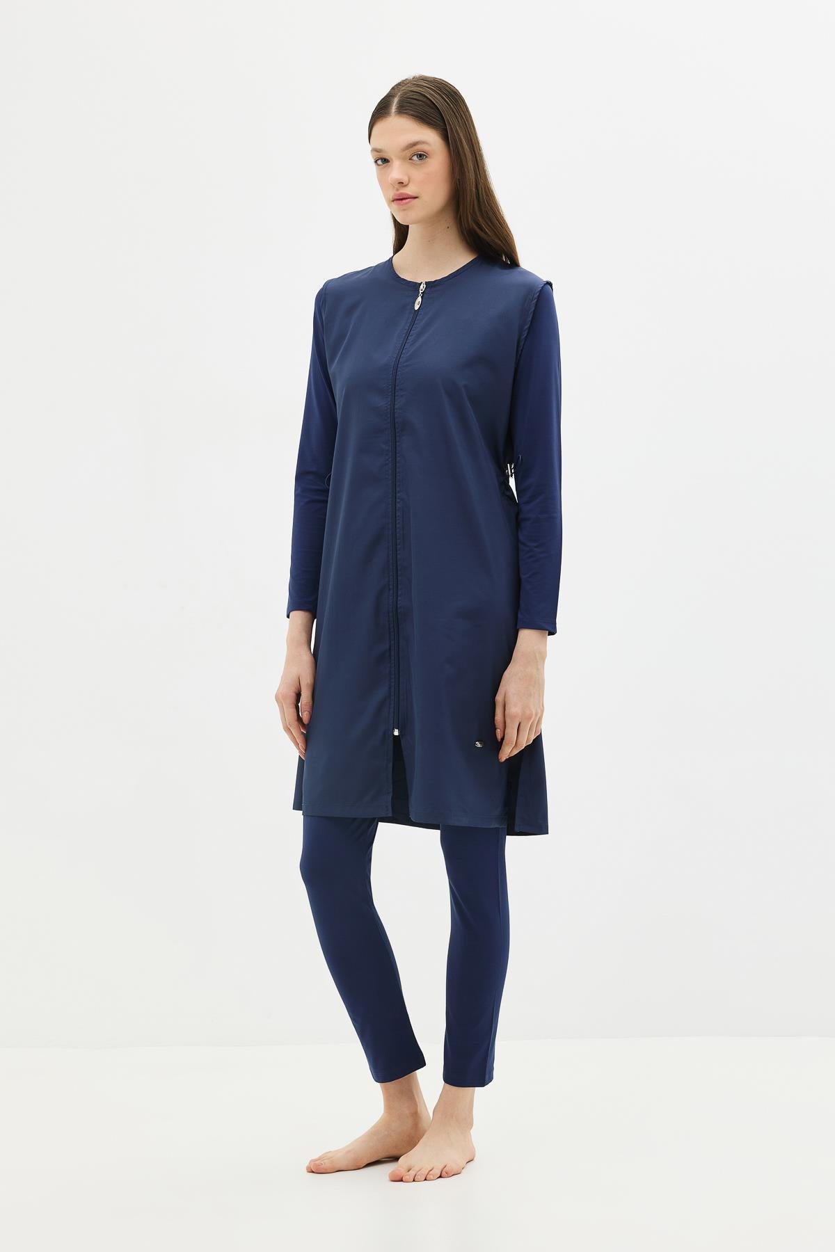 Uzun Tam Kapalı Tesettür Mayo C13075 Koyu Lacivert