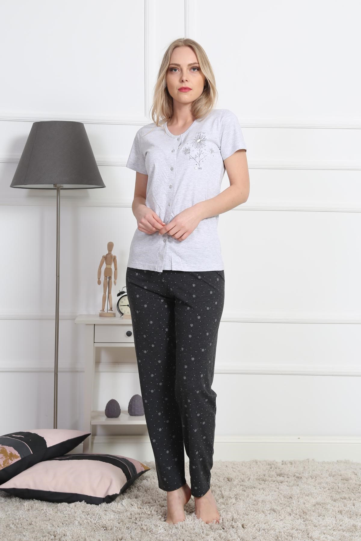 Vienetta Kadın Pijama Takım 8121681760 Gri Melanj