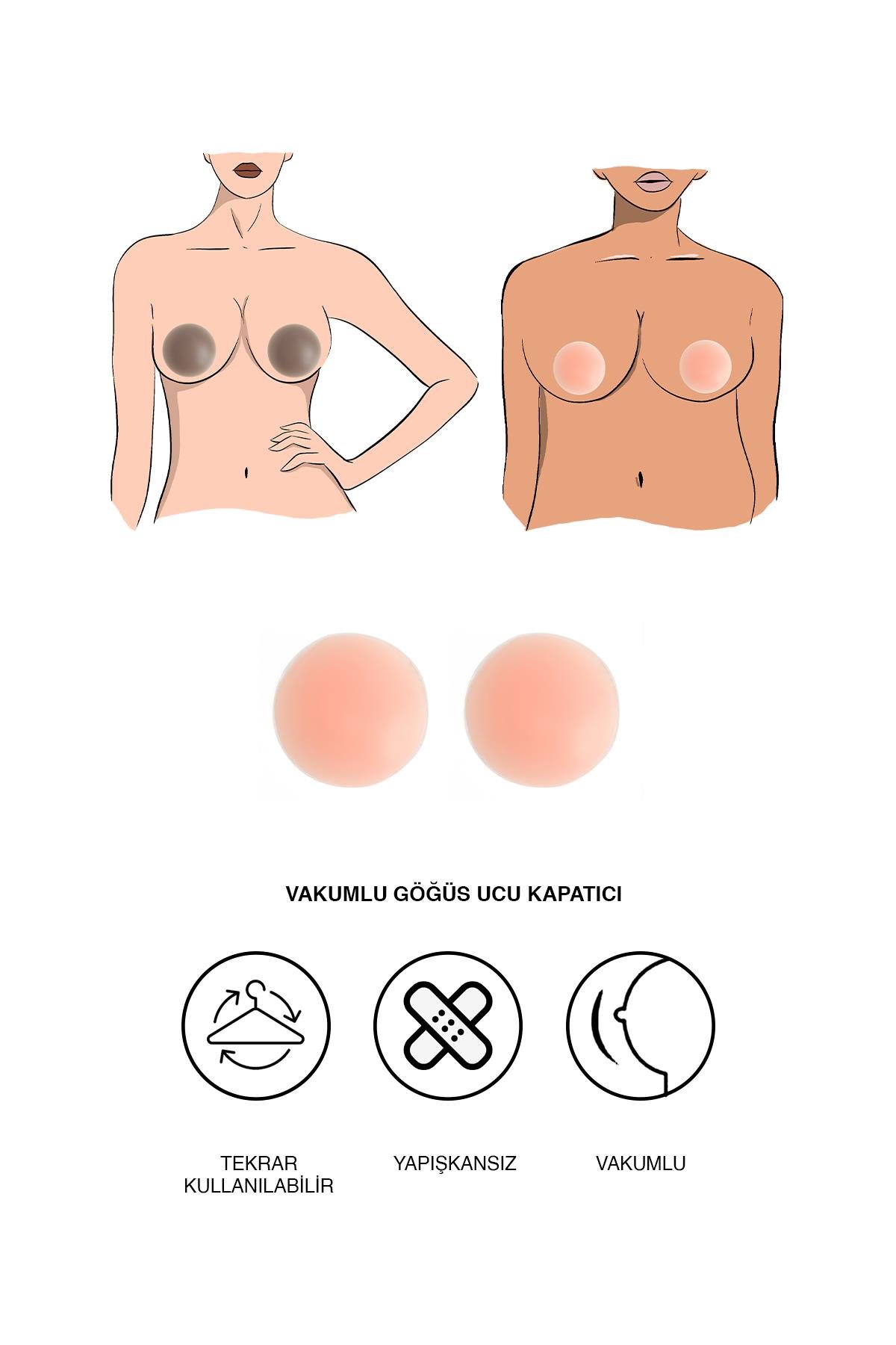 Yapışkansız Vakumlu Slikon Göğüs Ucu Kapatıcı Ten