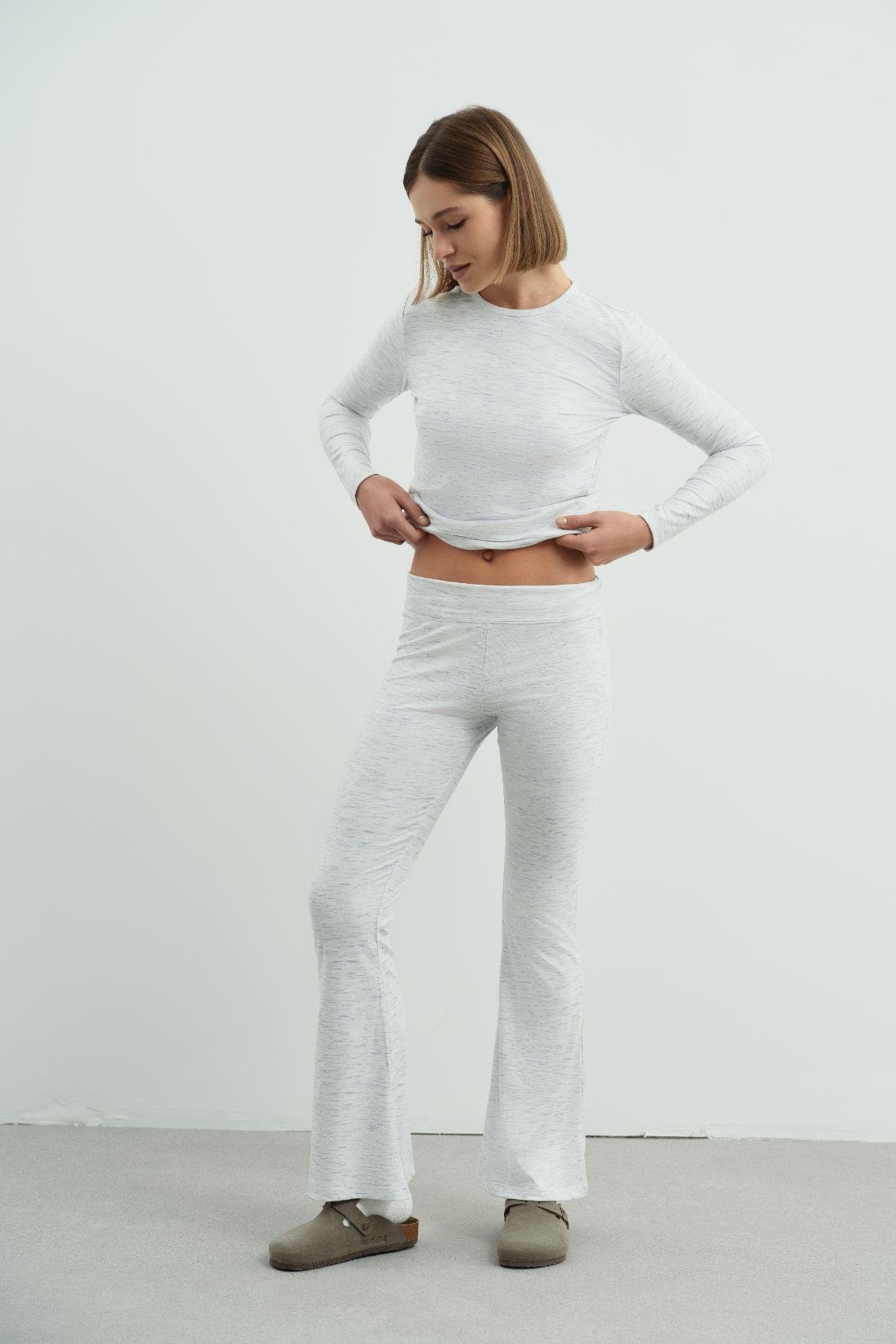 Yüksek Bel Soft İspanyol Paça Pantolon Gri