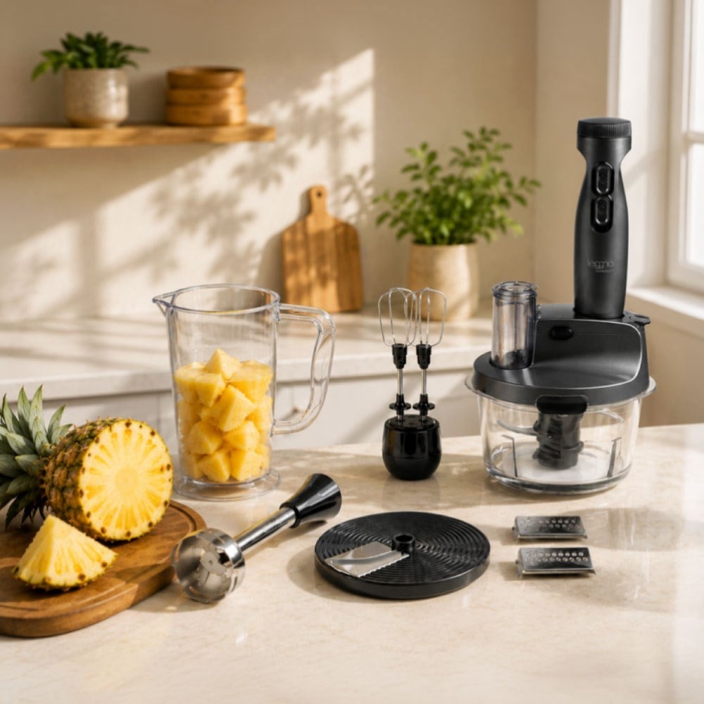 Leggno Gourmet Pro Cam Hazneli Blender Seti Metalik Gri