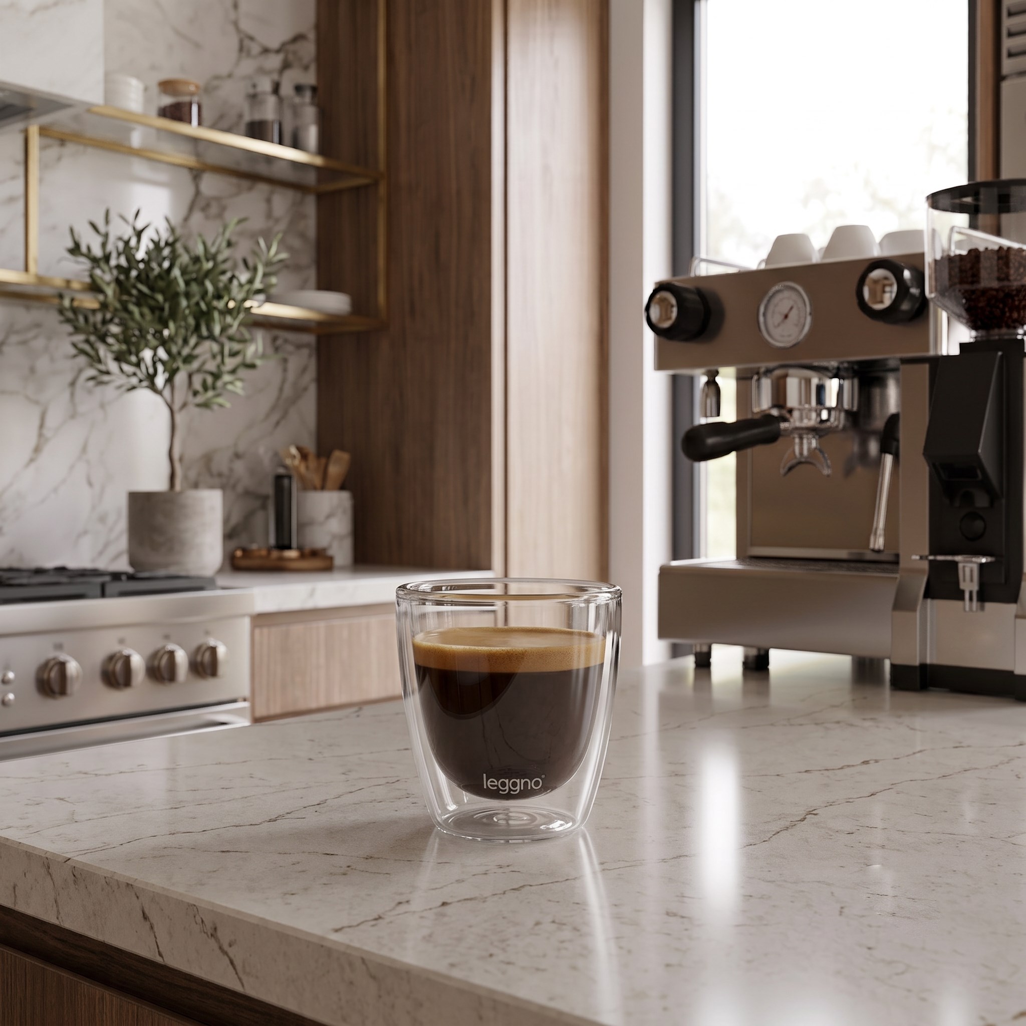 Leggno Vetro Çift Cidarlı Cam Espresso Bardağı 80 ml