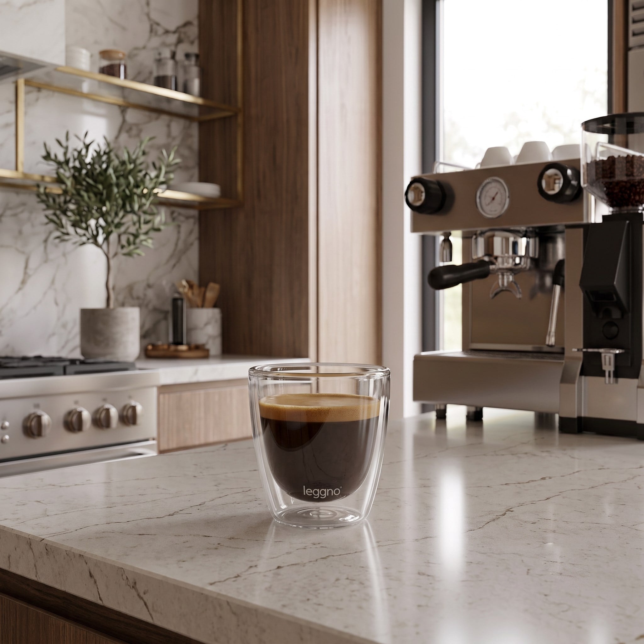 Leggno Vetro Çift Cidarlı Cam Espresso Bardağı 80 ml