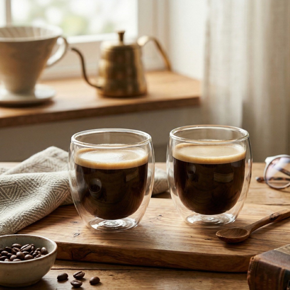 Leggno Vetro Çift Cidarlı Cam Espresso Bardağı 2'li 100 ml