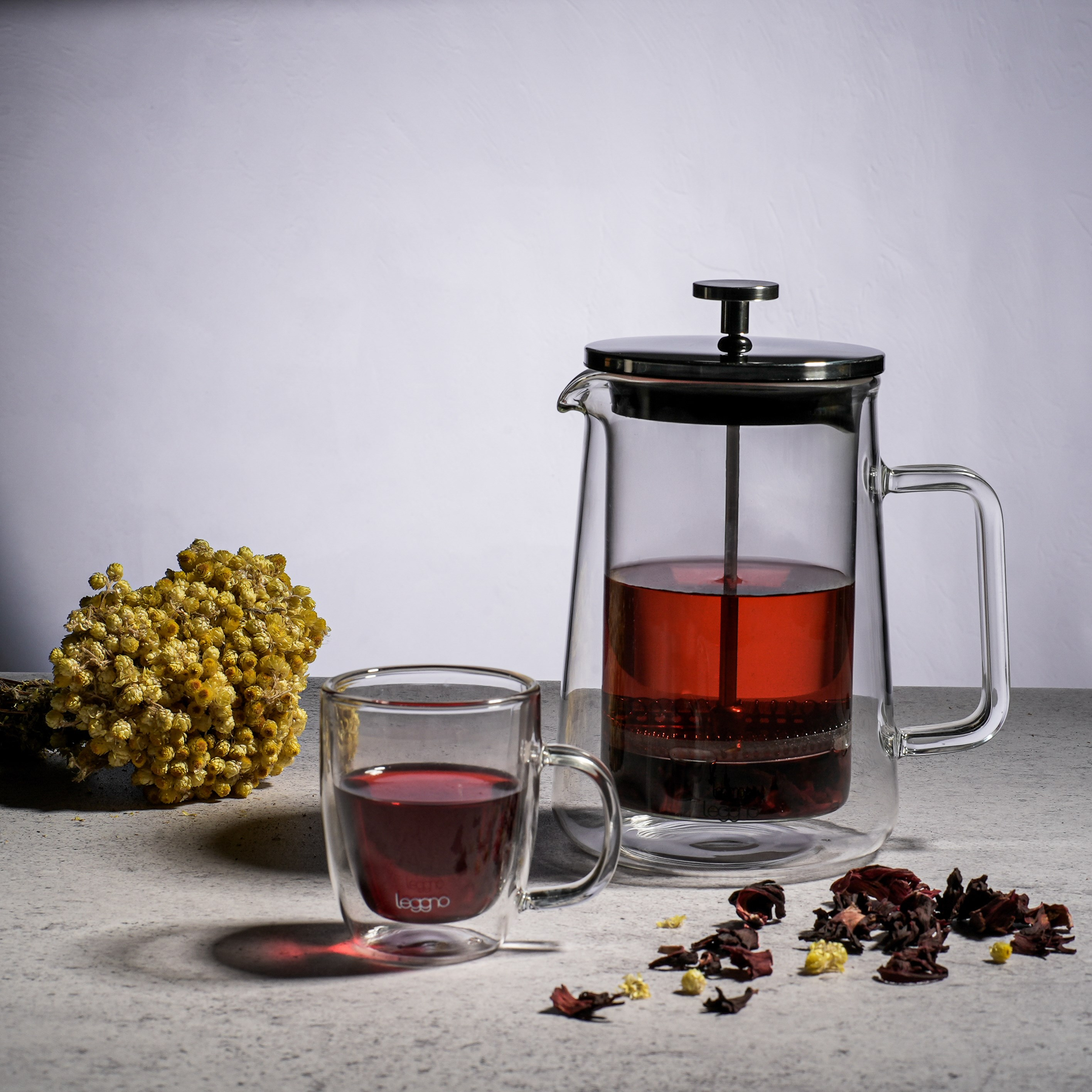 Leggno Vetro Çift Cidarlı Cam French Press 600 ml