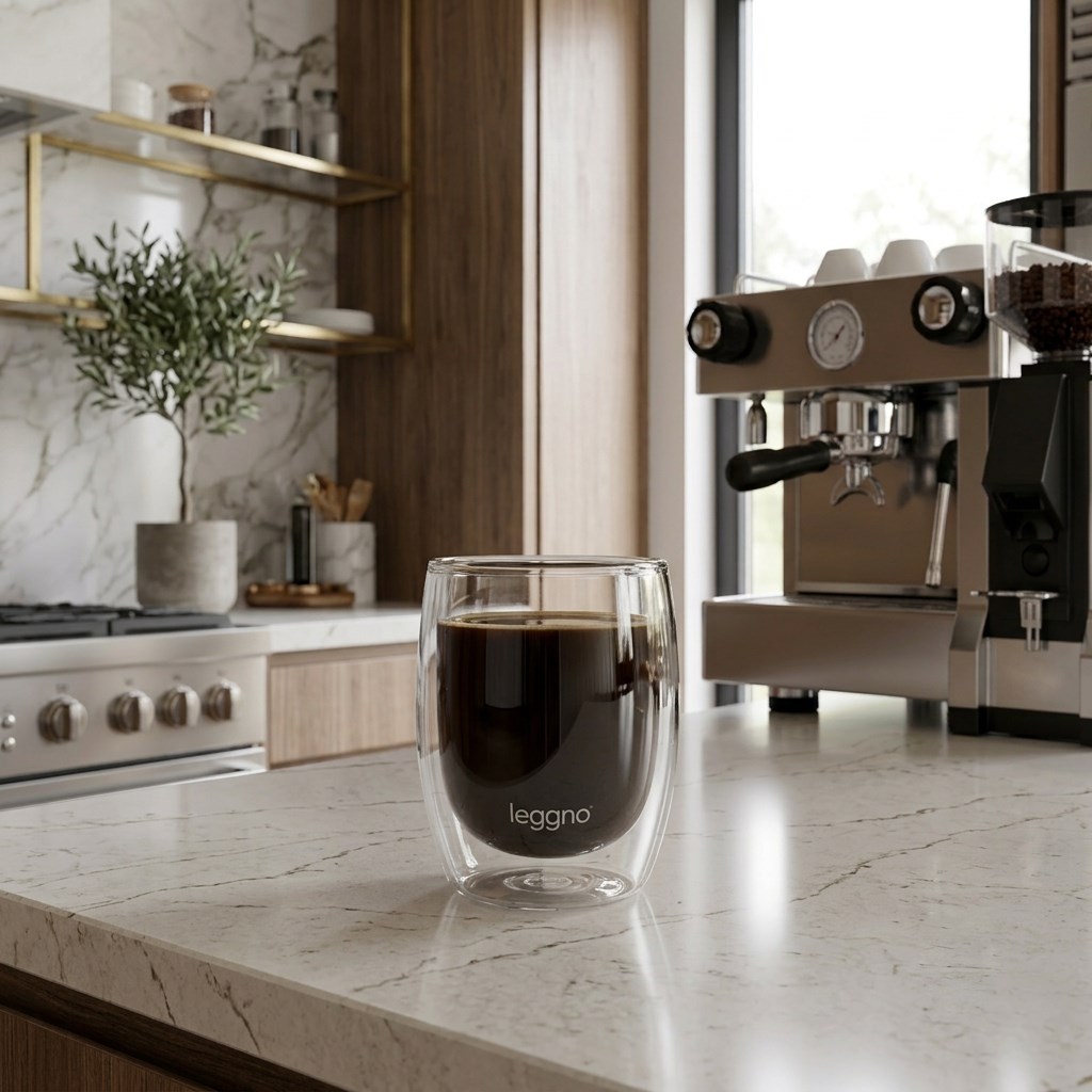 Leggno Vetro Çift Cidarlı Cam Kahve Bardağı 230 ml