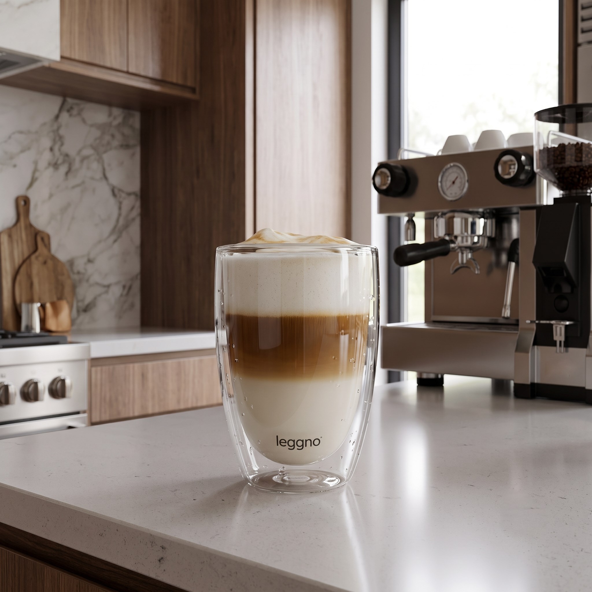 Leggno Vetro Çift Cidarlı Cam Latte Bardağı 330 ml