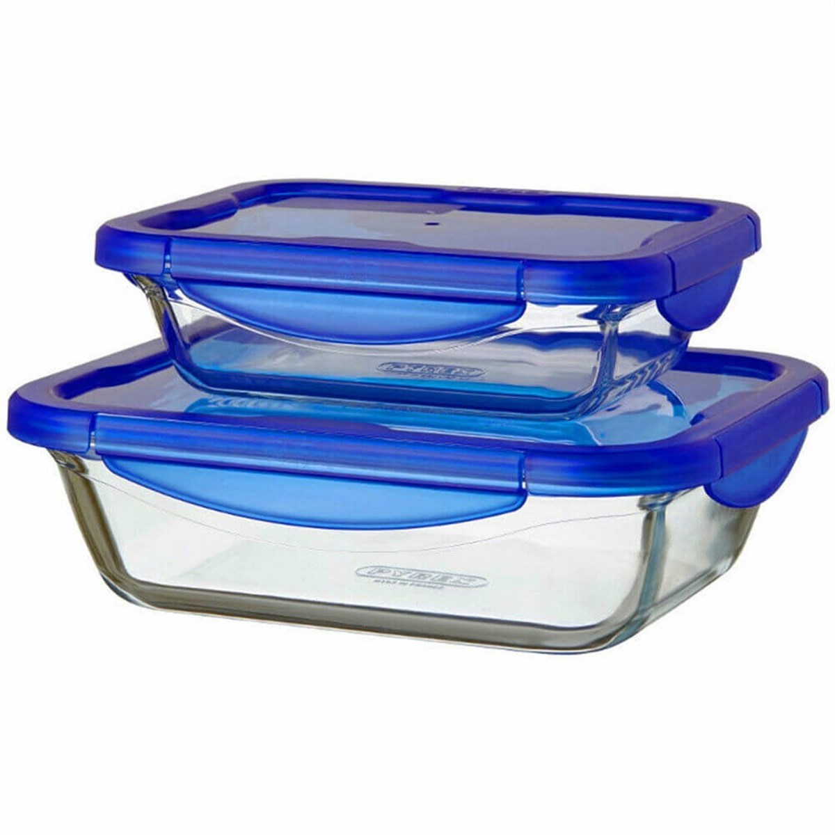 Pyrex 2'Li Dikdörtgen Kapaklı Saklama Kabı Seti Mavi
